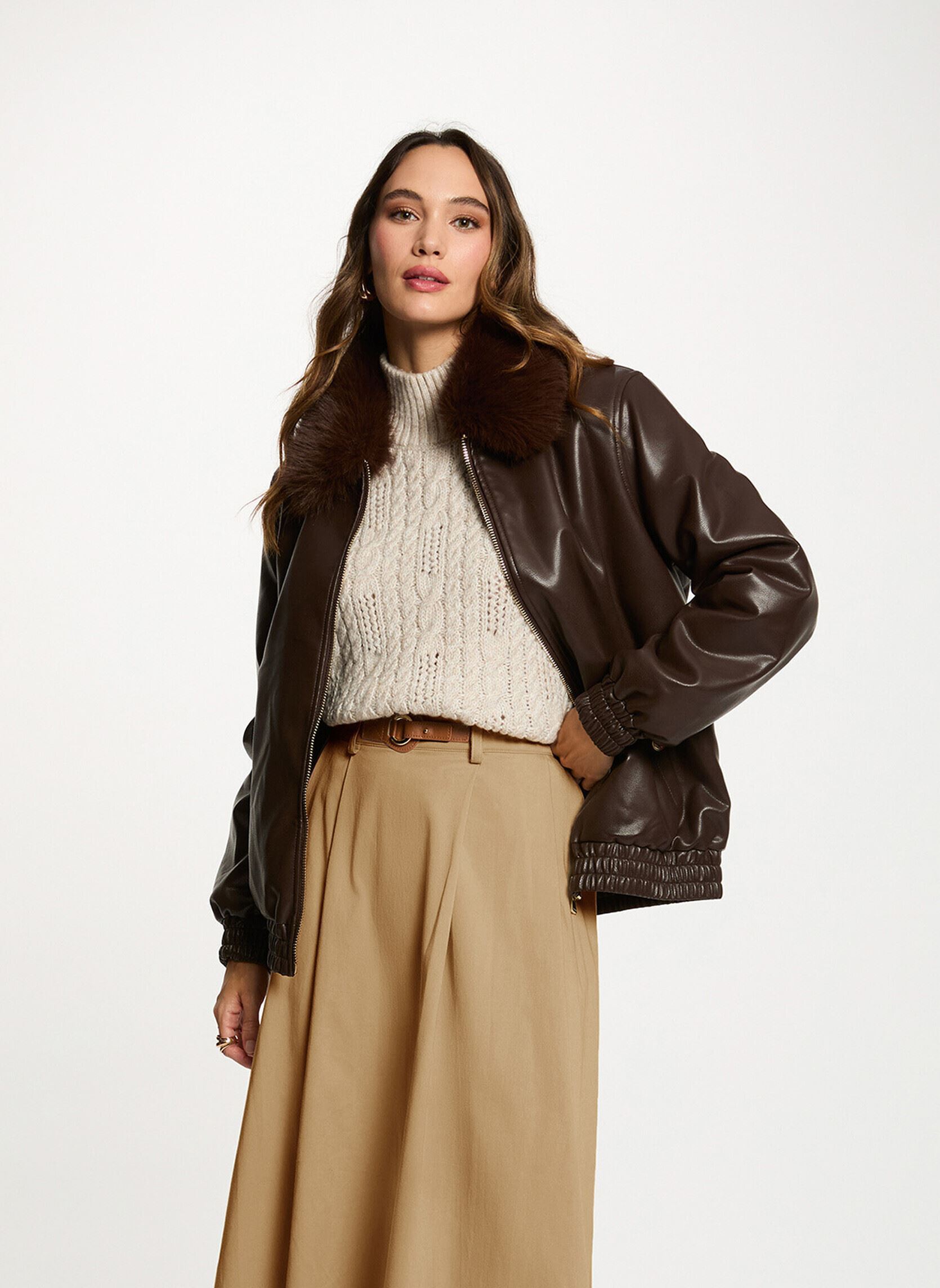 Blouson court col fourrure femme - vue 2