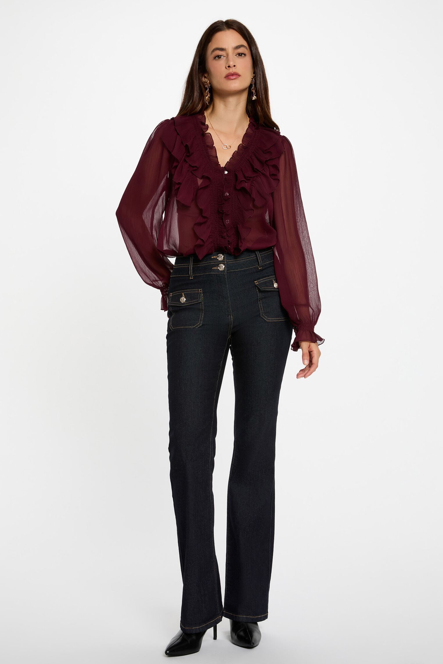 Langarm-Blusen 252-CATHY damen violett Morgan Langarm-Blusen 252-CATHY damen violett PRUNE M