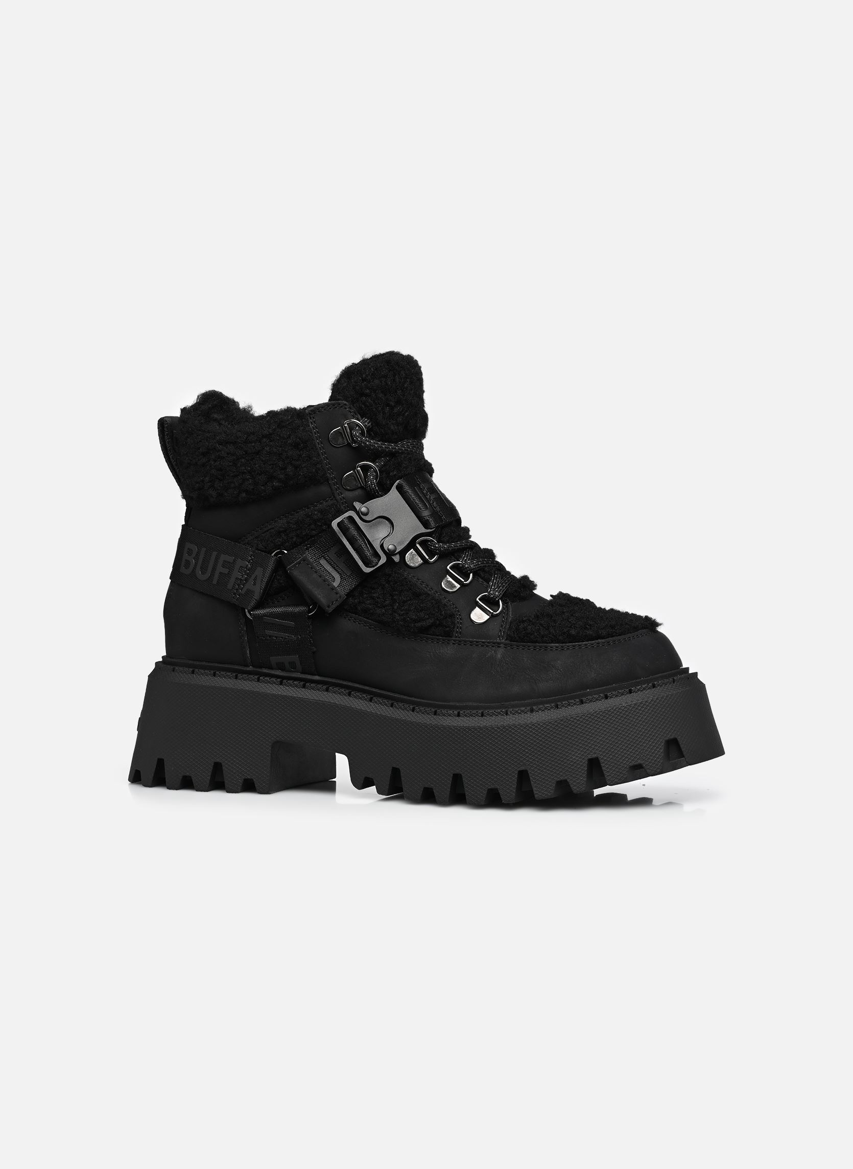 Bottines à lacets Aspen Com Mid Warm femme noir Buffalo Bottines à lacets Aspen Com Mid Warm femme noir BLACK