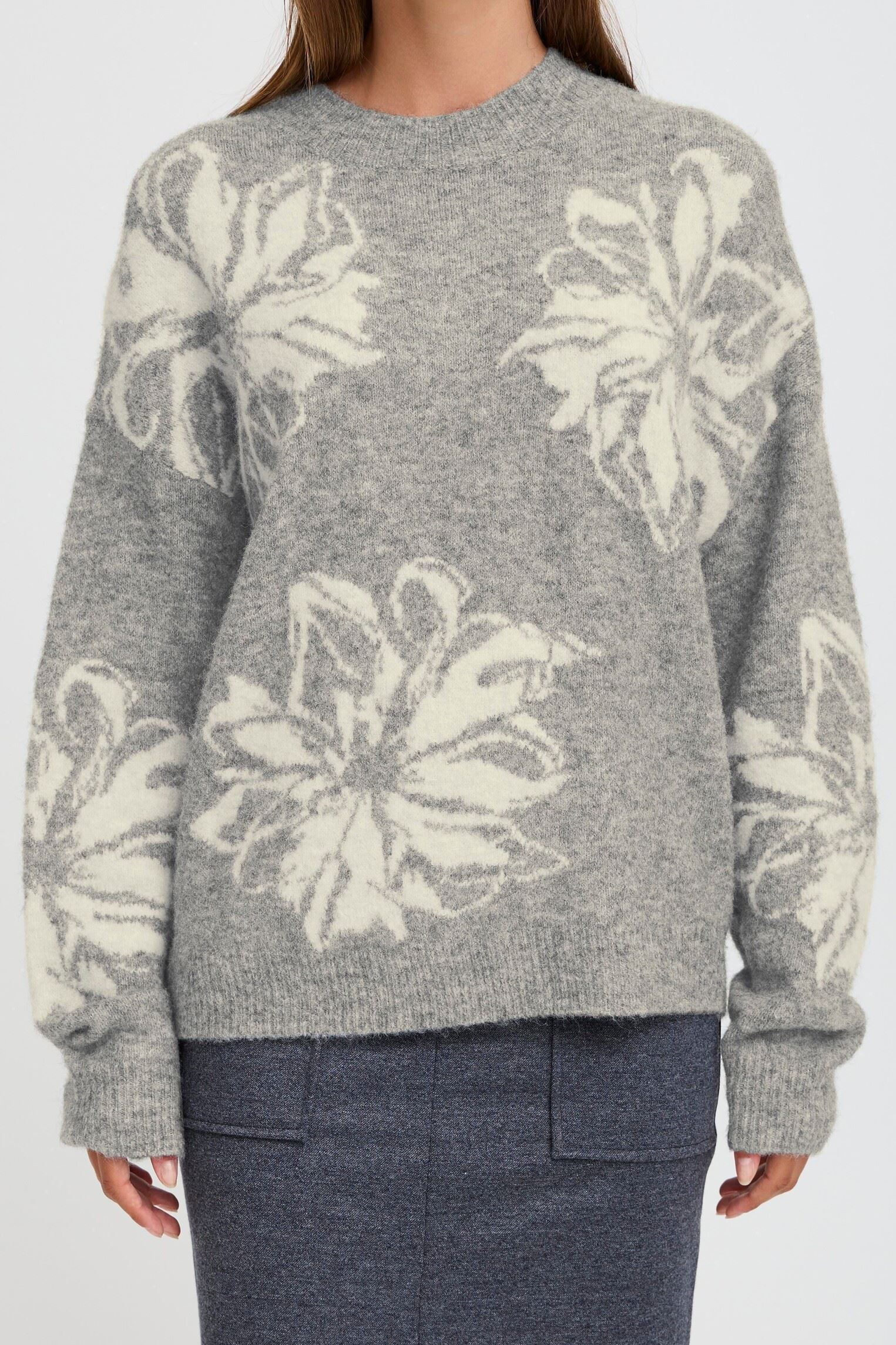 Pulls BYOMEA FLOWER JUMPER 2- femme gris B-Young Pulls BYOMEA FLOWER JUMPER 2- femme gris Mid grey Melange Mix