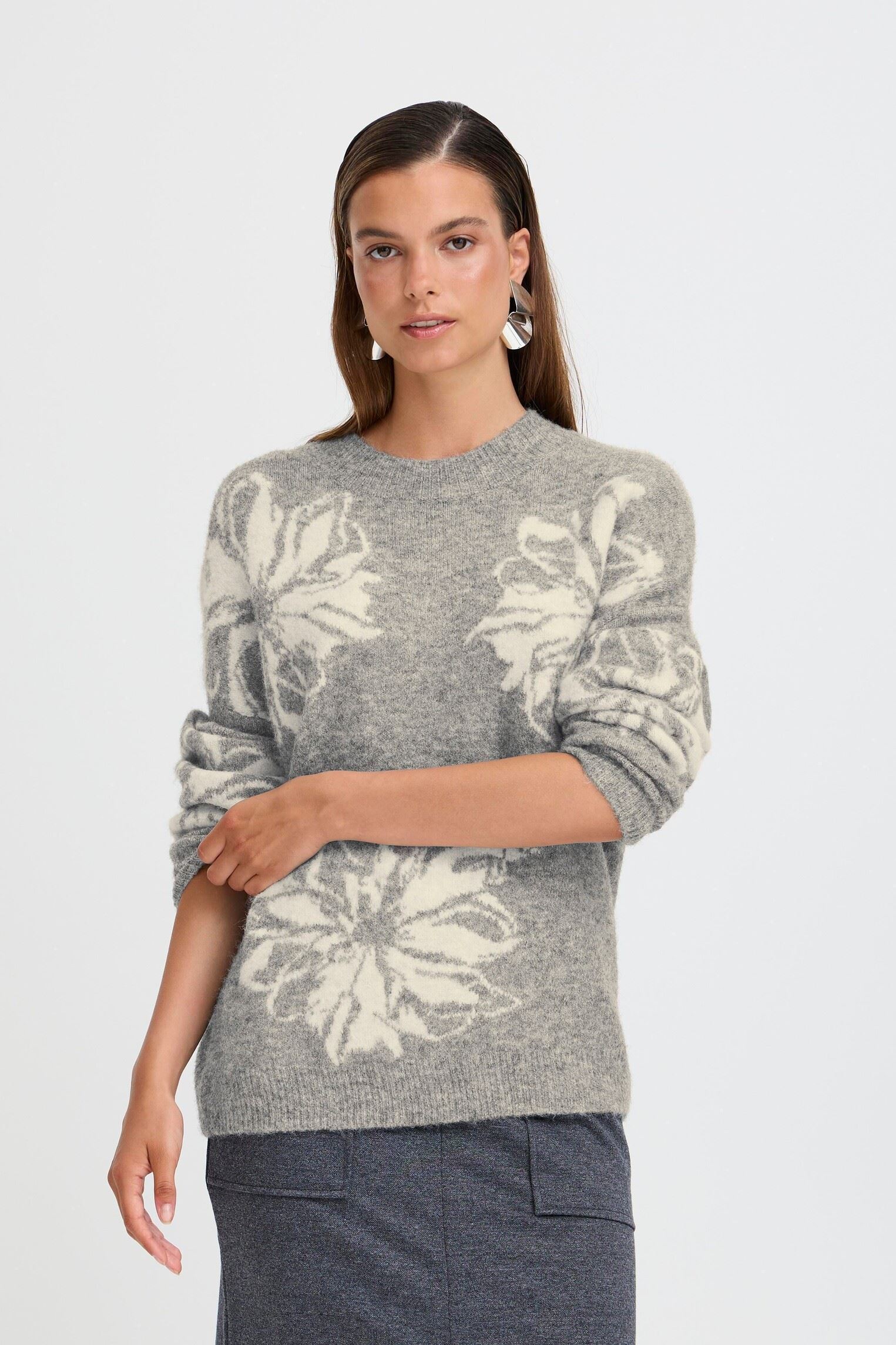 Pulls BYOMEA FLOWER JUMPER 2- femme gris B-Young Pulls BYOMEA FLOWER JUMPER 2- femme gris Mid grey Melange Mix