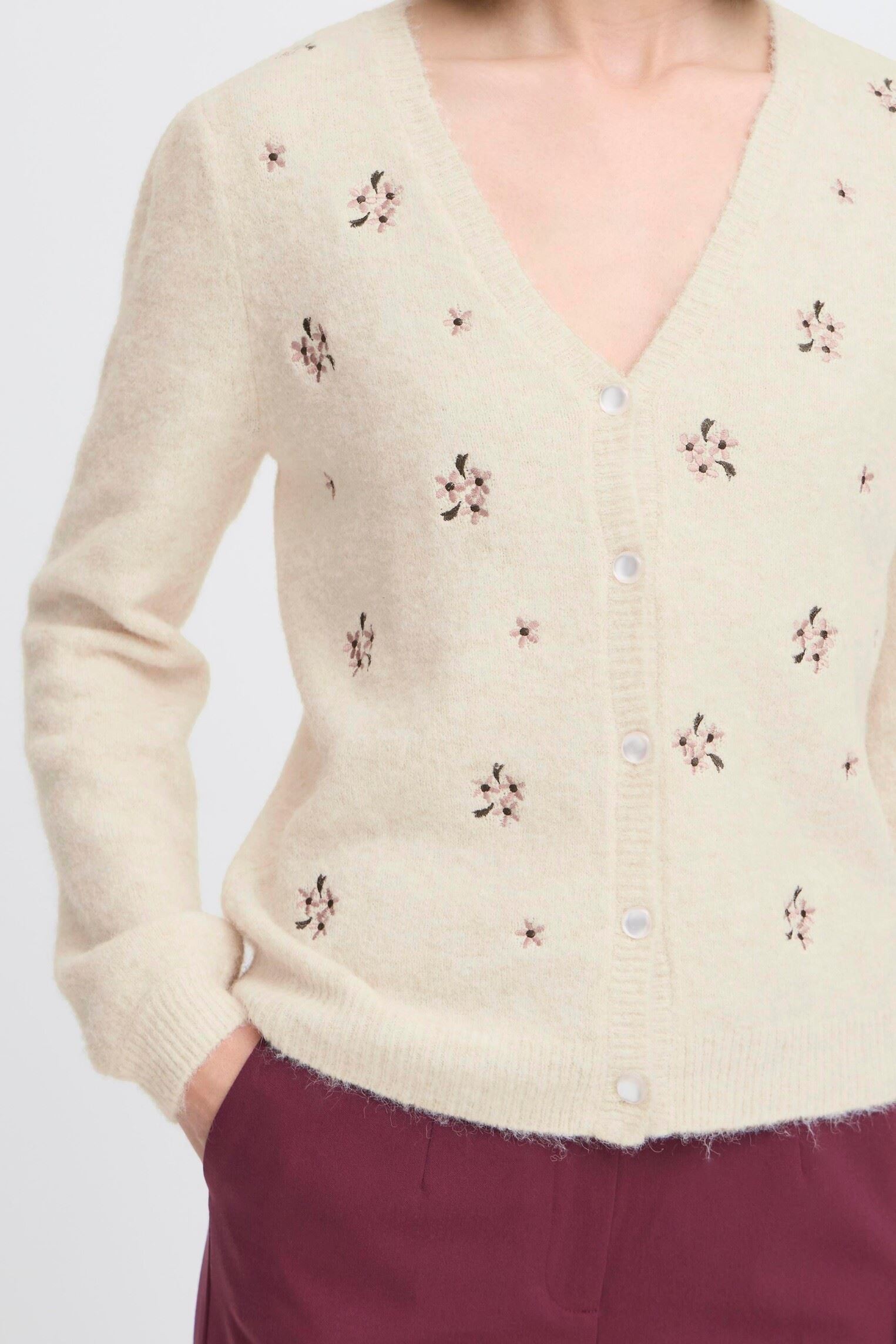 Gilets BYOMEA EMB. CARDIGAN - femme beige B-Young Gilets BYOMEA EMB. CARDIGAN - femme beige BIRCH MELANGE