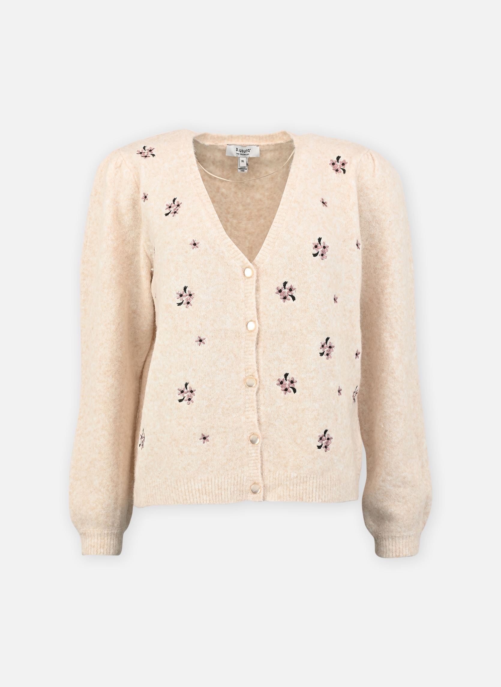 Gilets BYOMEA EMB. CARDIGAN - femme beige B-Young Gilets BYOMEA EMB. CARDIGAN - femme beige BIRCH MELANGE