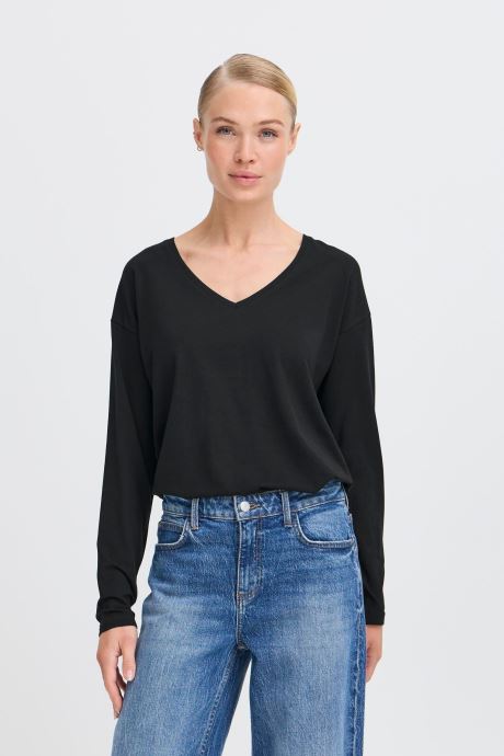 B-Young Tee-shirts manches longues BYPAMILA LS V NECK TSHIRT femme noir