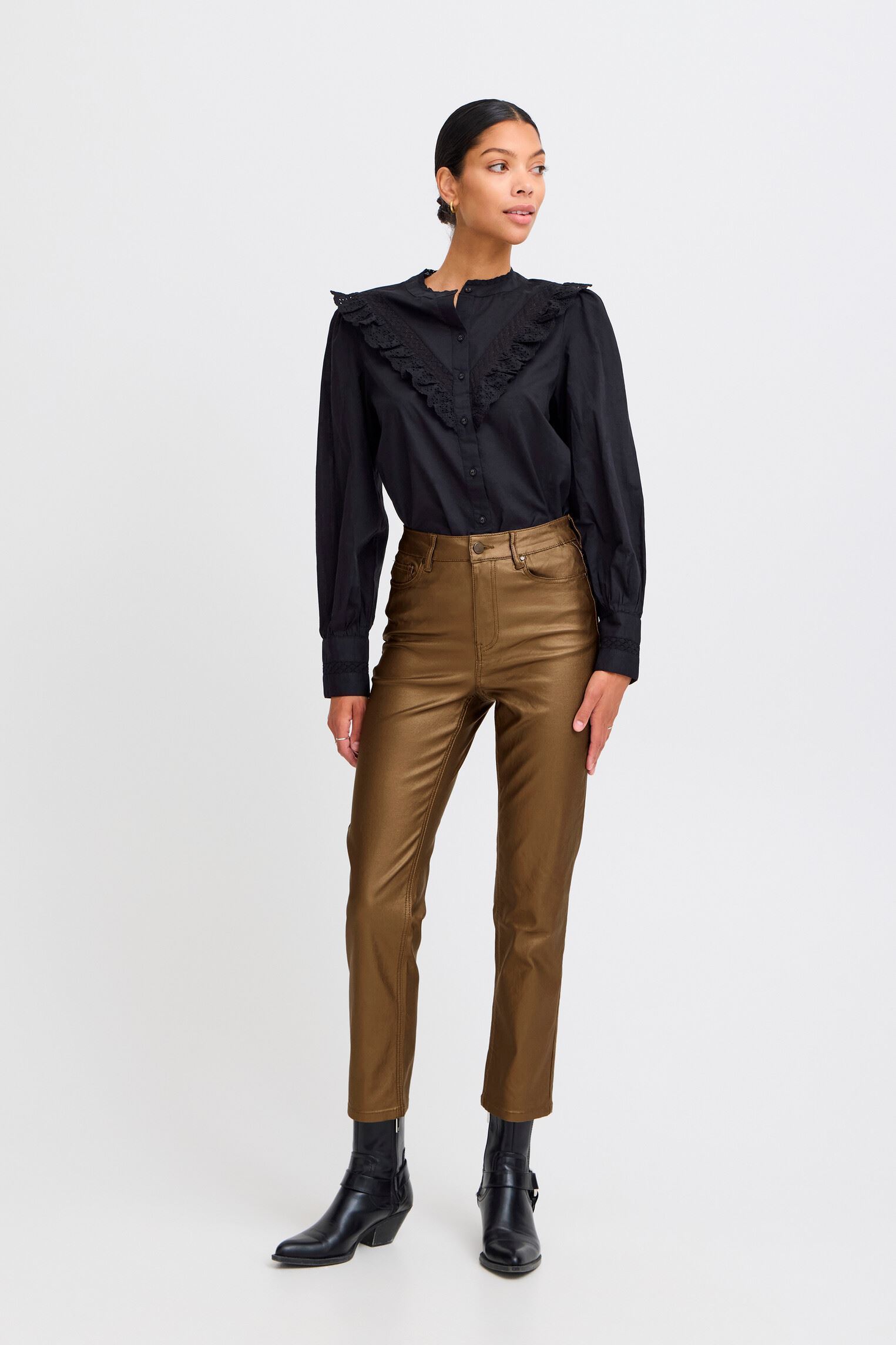 Pantalons droit BYKIKO PANTS femme or et bronze B-Young Pantalons droit BYKIKO PANTS femme or et bronze Metal Walnut