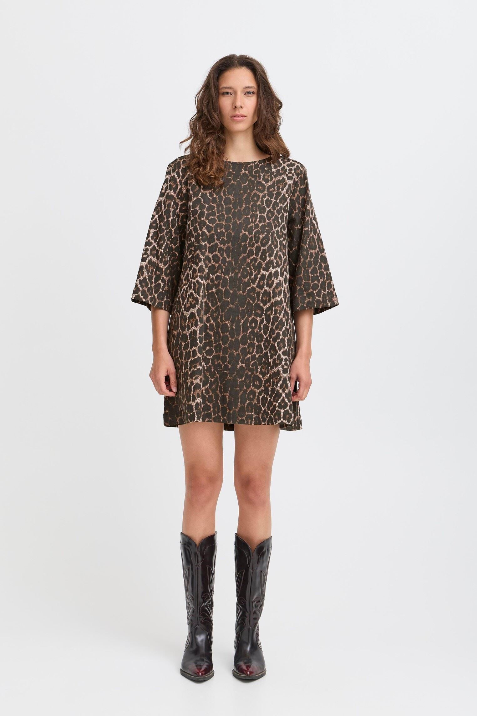 Jurken BYKENNA DRESS - dames bruin B-Young Jurken BYKENNA DRESS - dames bruin Denim Leopard Mix