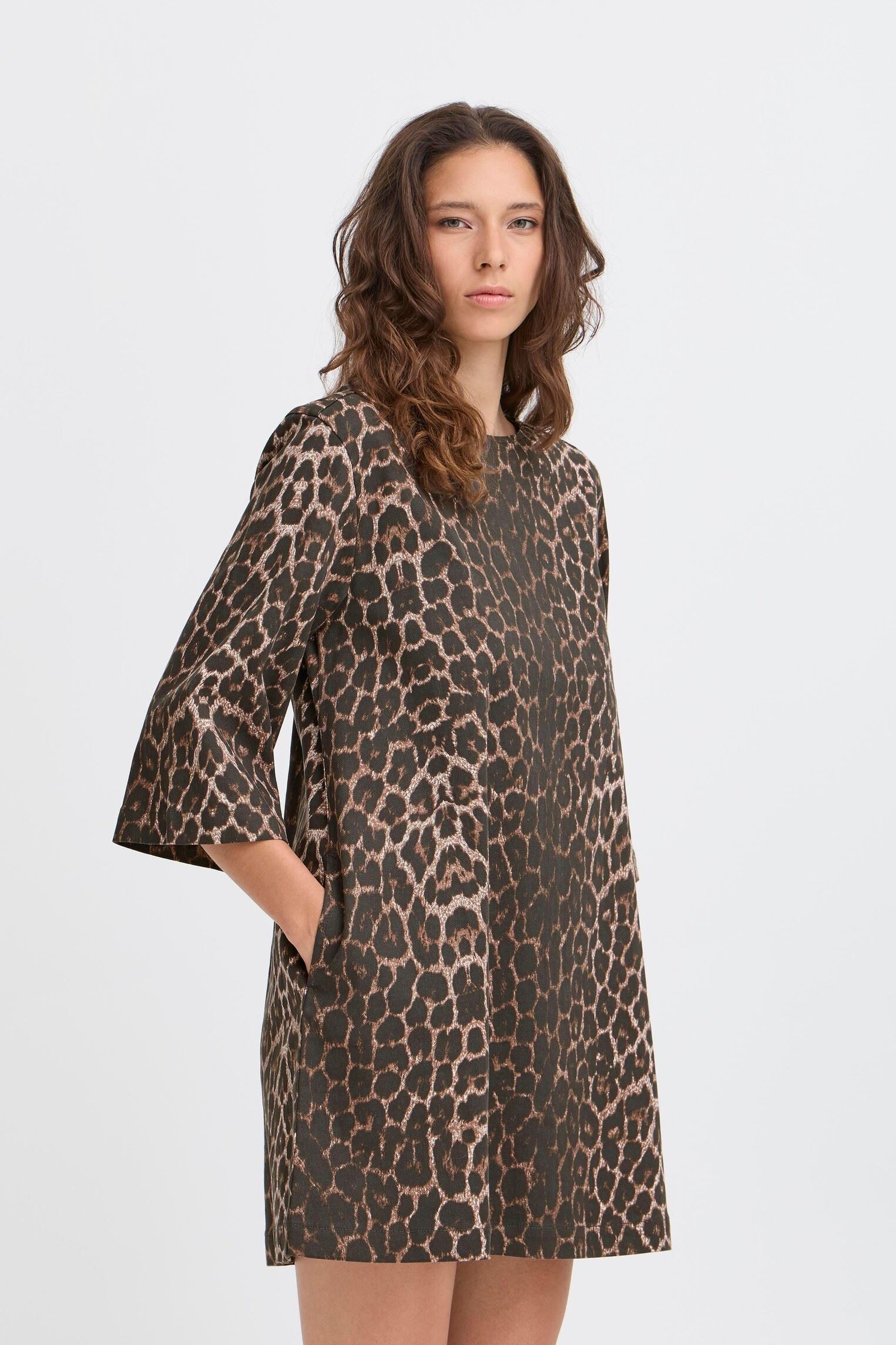 Jurken BYKENNA DRESS - dames bruin B-Young Jurken BYKENNA DRESS - dames bruin Denim Leopard Mix