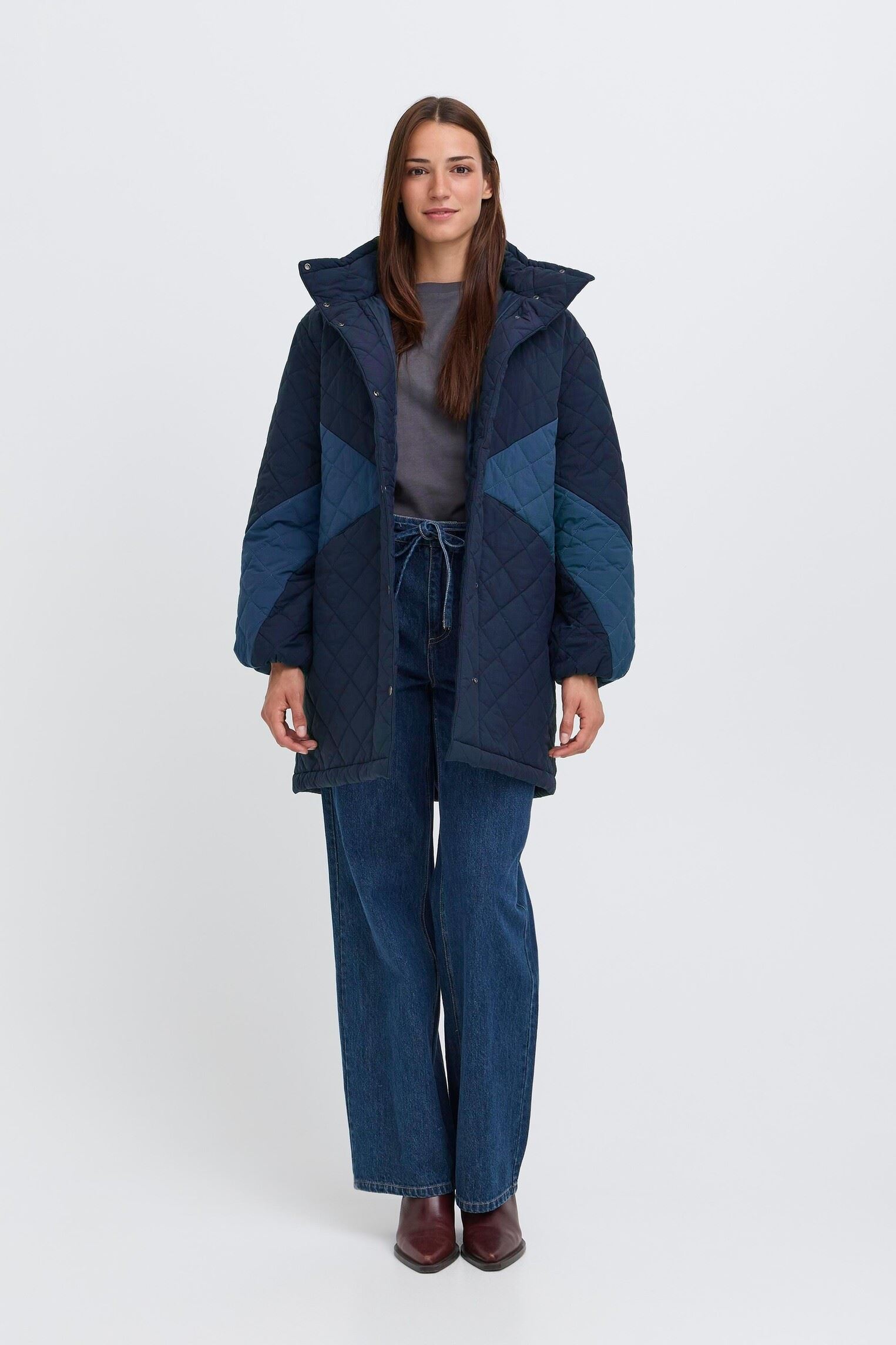 Mantels BYBOCCI MIX COAT - dames blauw B-Young Mantels BYBOCCI MIX COAT - dames blauw Navy Blazer Mix