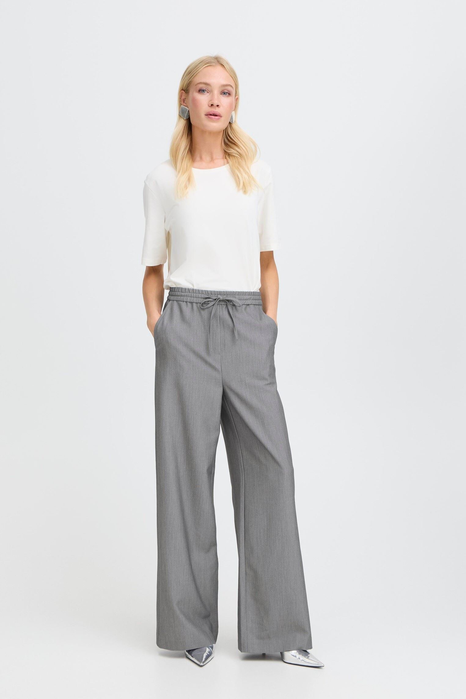 Wijde broeken BYDANTA JOGGER PANTS 4 - dames grijs B-Young Wijde broeken BYDANTA JOGGER PANTS 4 - dames grijs Grey Melange
