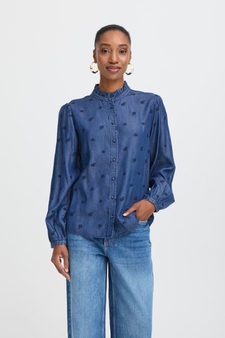 B-Young Blouses met lange mouwen BYKOSMO EMB SHIRT - dames blauw