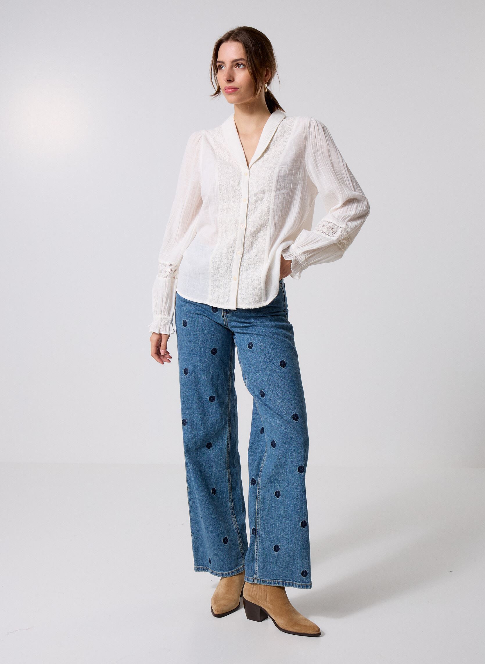 Blouses manches longues BYJUNIAN LACE SHIRT - femme blanc B-Young Blouses manches longues BYJUNIAN LACE SHIRT - femme blanc MARSHMALLOW