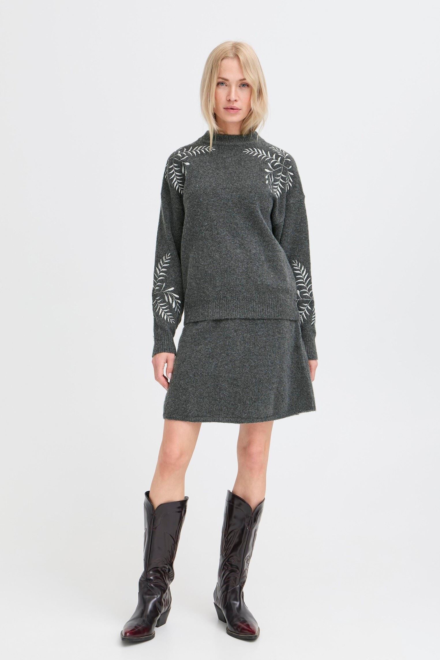 Pulls BYMAGGE EMB JUMPER femme gris B-Young Pulls BYMAGGE EMB JUMPER femme gris Dark Grey Melange