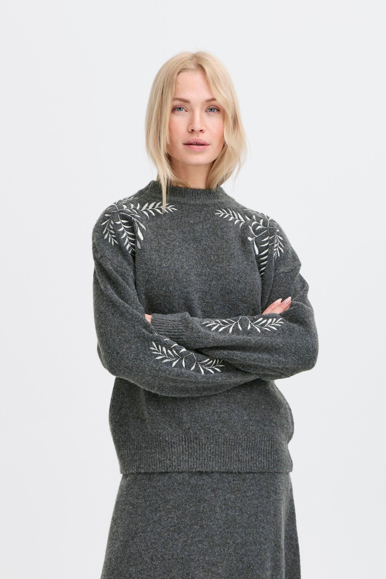 Pulls BYMAGGE EMB JUMPER femme gris B-Young Pulls BYMAGGE EMB JUMPER femme gris Dark Grey Melange