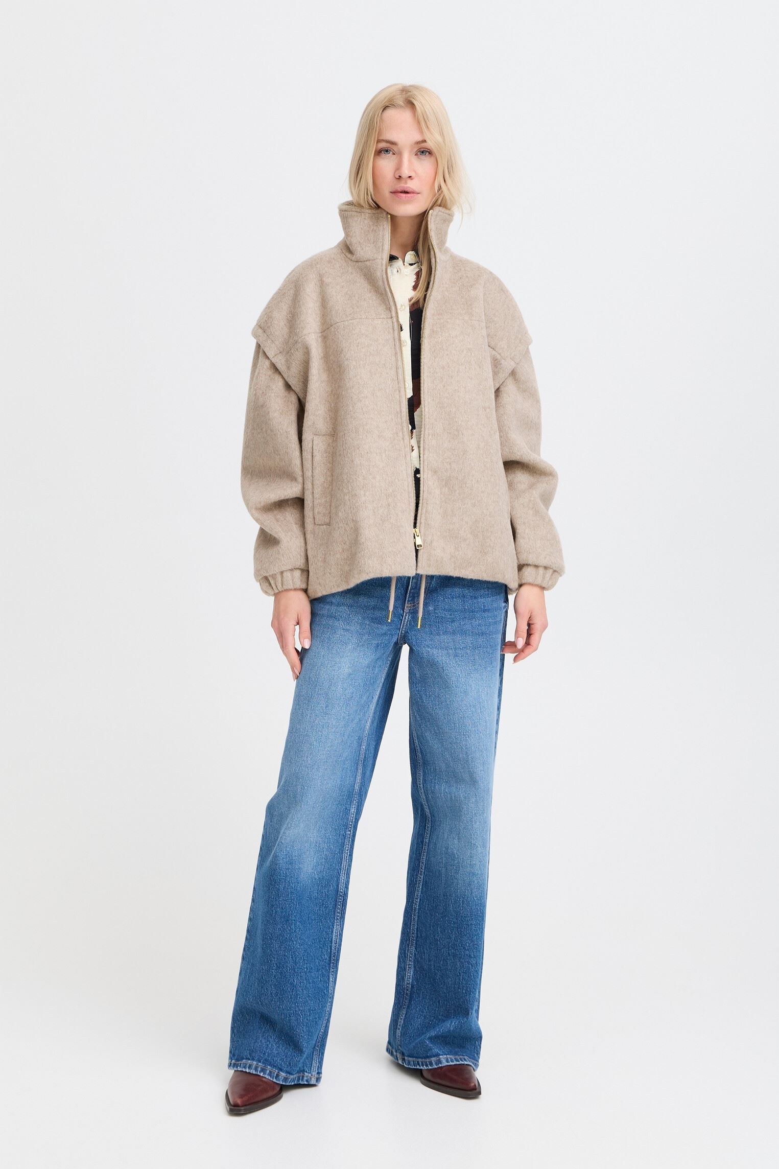 Fleece truien BYBECILA JACKET dames beige B-Young Fleece truien BYBECILA JACKET dames beige String Melange