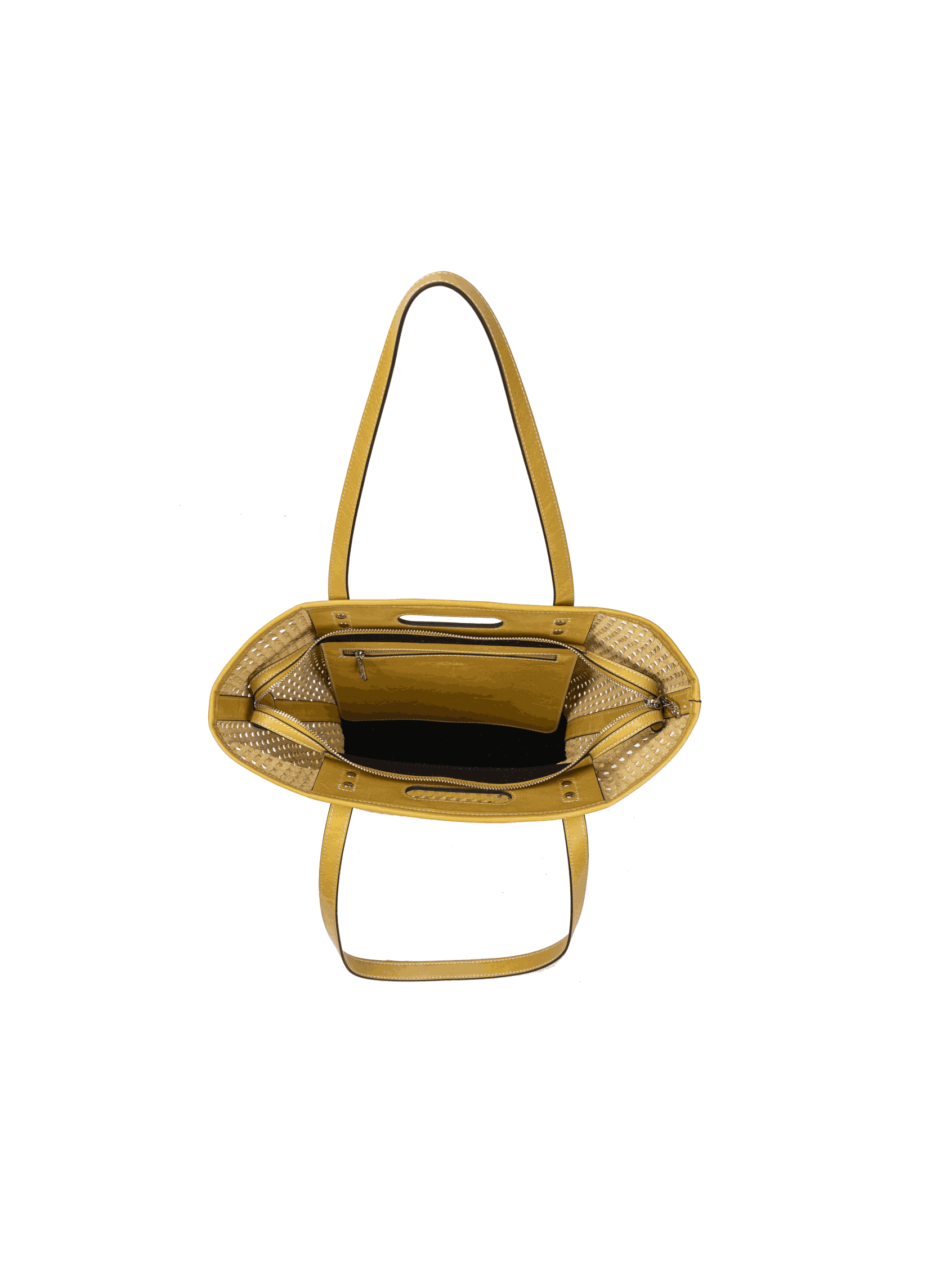 Sac à Main Tignanello En Cuir Jaune - Taille Moyenne, Style épaule, Fermeture Aimant - Occasion, état à Vérifier