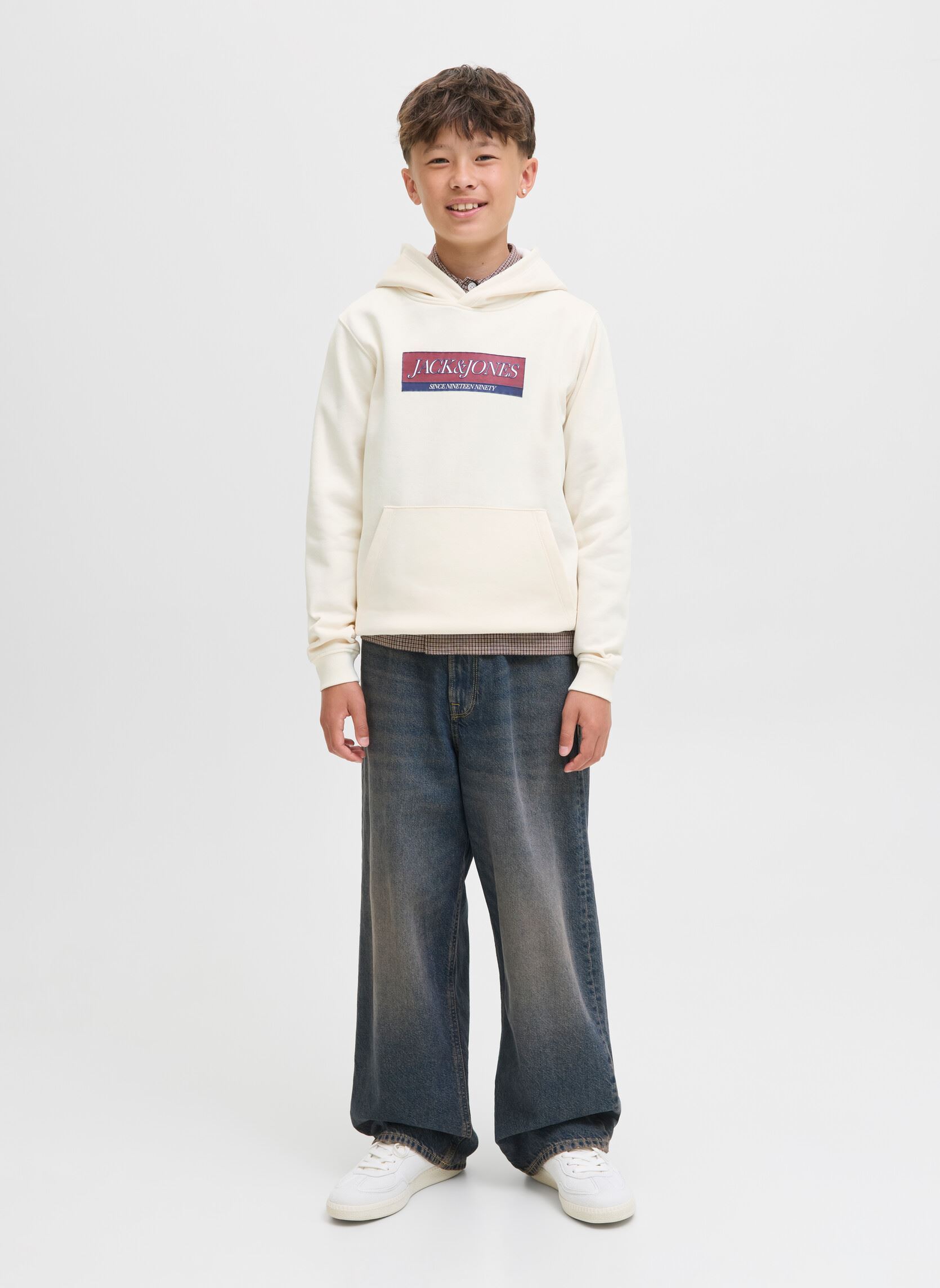 Sweats à capuche Jorinwood Block Branding Sweat Noos Jnr garçon blanc Jack & Jones Sweats à capuche Jorinwood Block Branding Sweat Noos Jnr garçon blanc ANTIQUE WHITE
