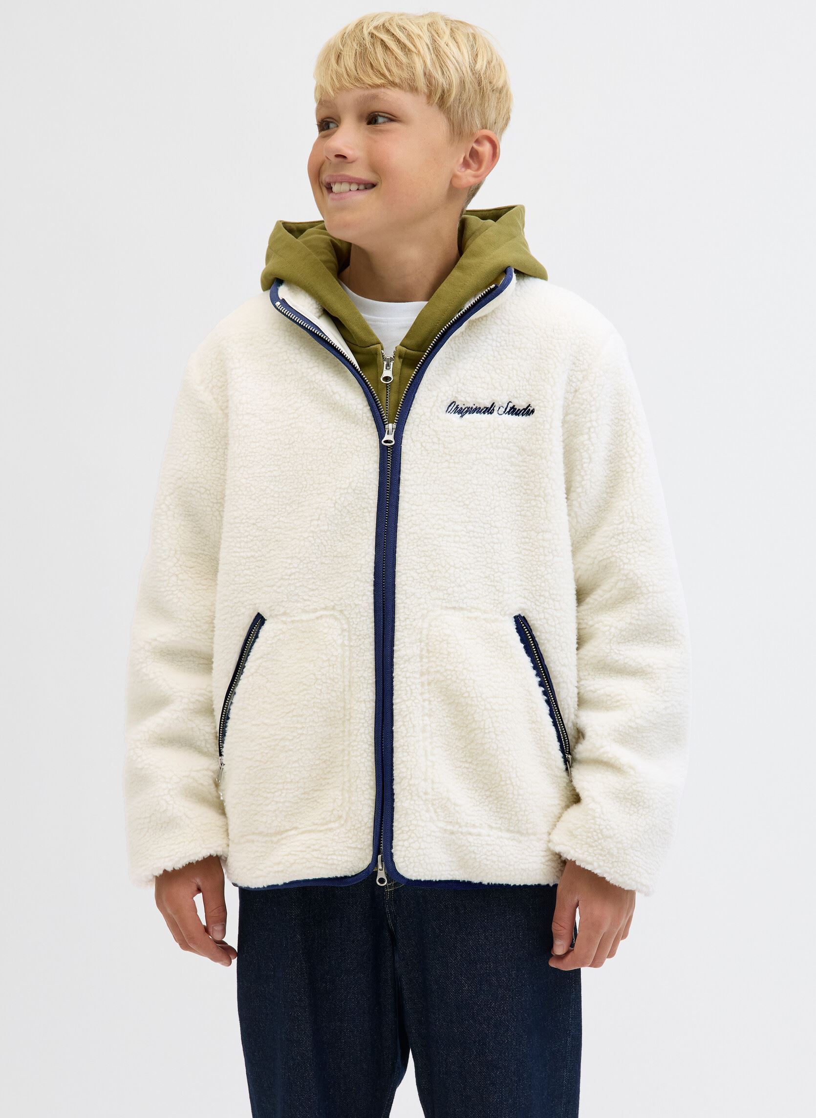 Vestes polaires Jornorrebro Teddy Jacket Jnr garçon blanc Jack & Jones Vestes polaires Jornorrebro Teddy Jacket Jnr garçon blanc CLOUD DANCER