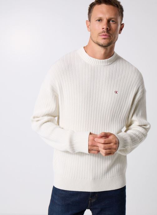 Calvin Klein Jeans Pulls Ls Vertical Texture LV04RD314G homme blanc