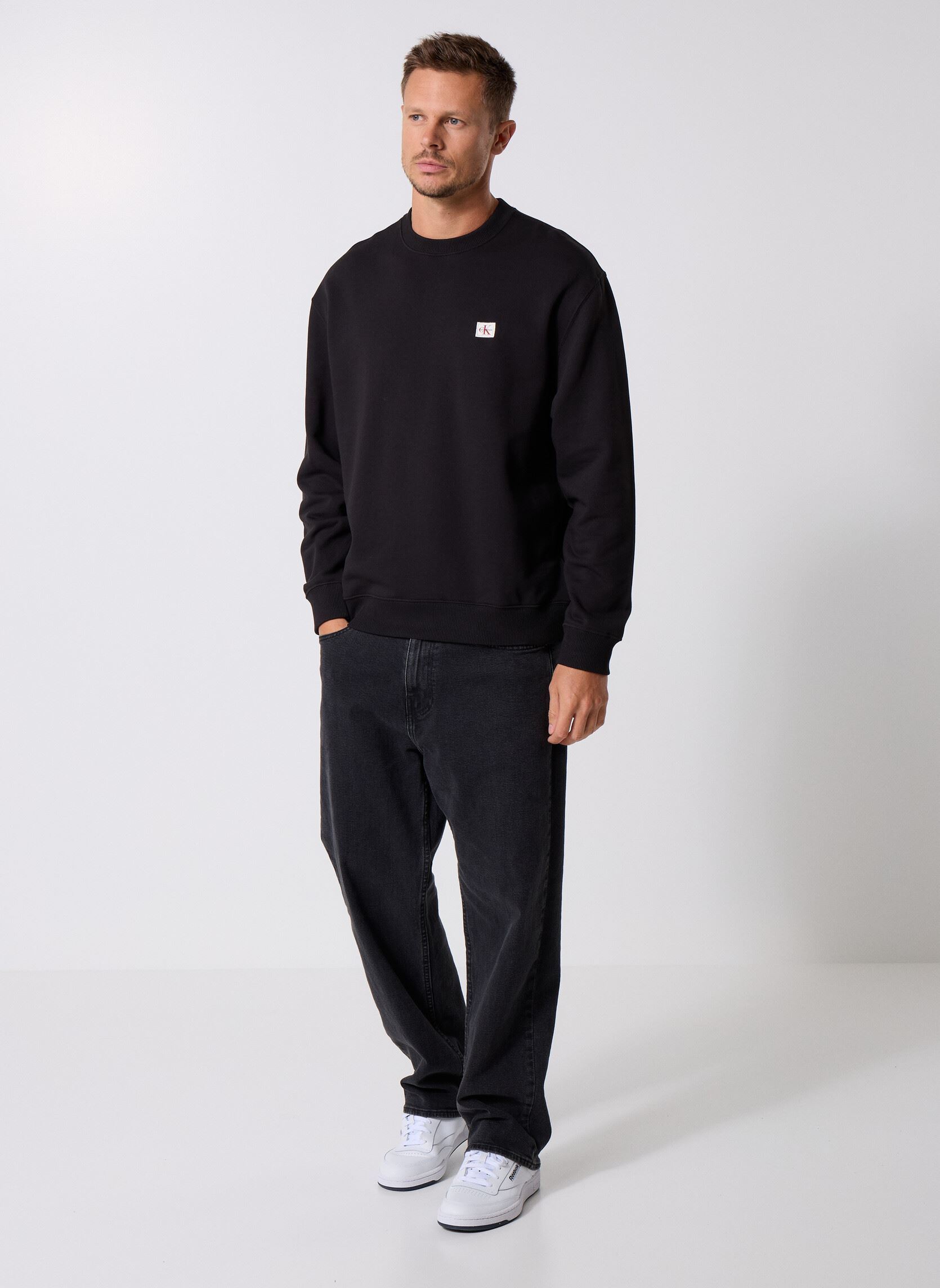 Felpe Ls Eu 350Terry Badge LV04RC273G uomo nero Calvin Klein Jeans Felpe Ls Eu 350Terry Badge LV04RC273G uomo nero BLACK