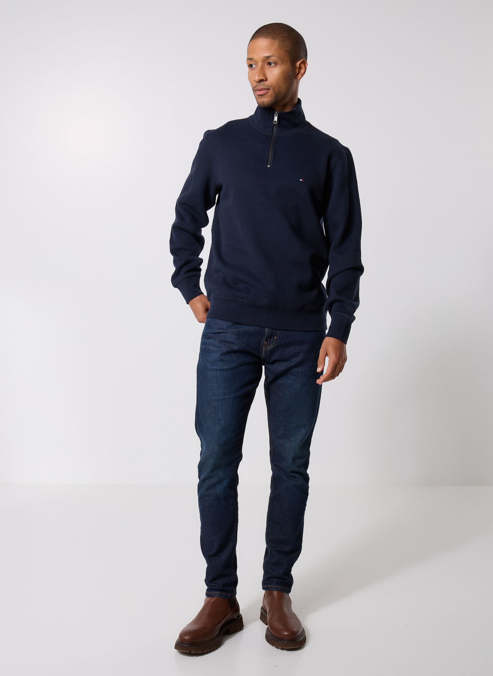 Sweats zippés Essential Fleece 1/4 MW0MW37233 homme bleu Tommy Hilfiger Sweats zippés Essential Fleece 1/4 MW0MW37233 homme bleu NAVY BLUE