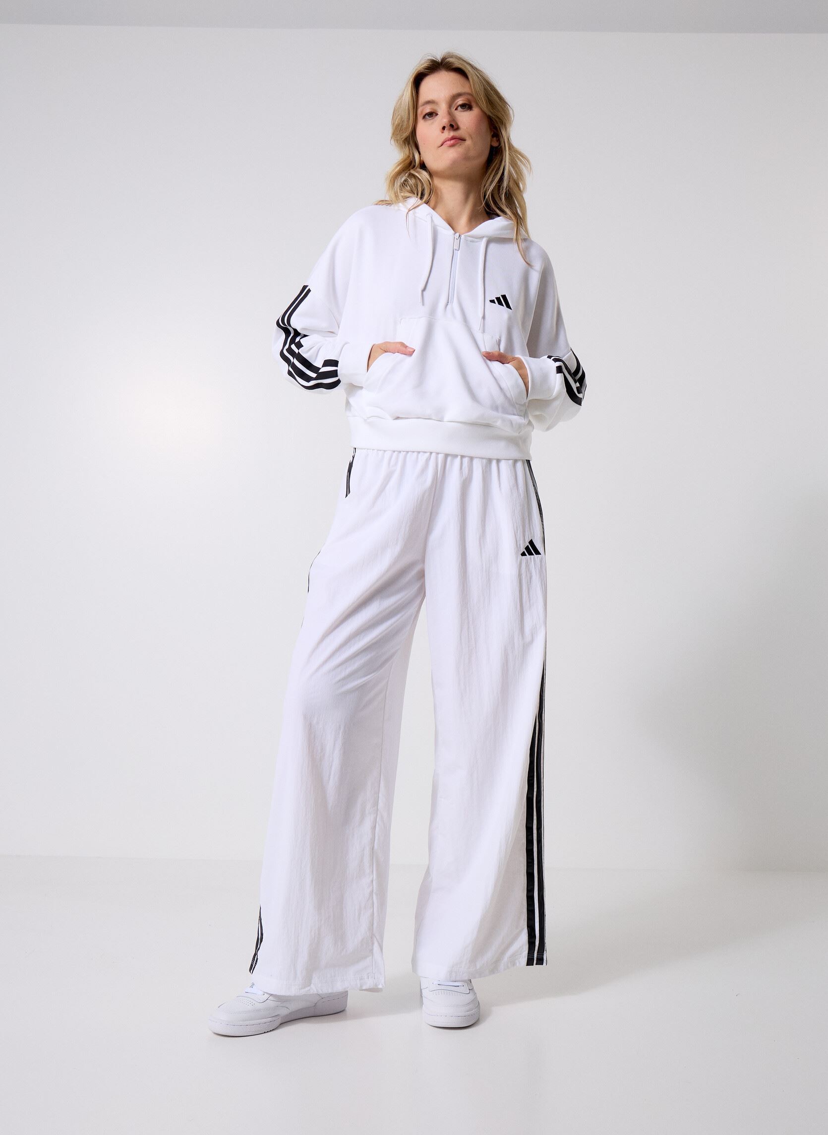 Pulls W 3S FT QZ HD femme blanc adidas sportswear Pulls W 3S FT QZ HD femme blanc White/black