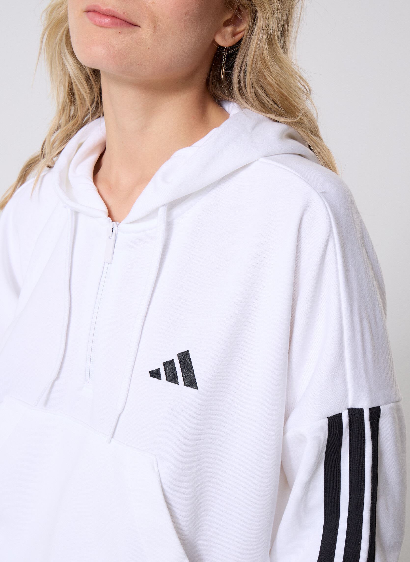 Pulls W 3S FT QZ HD femme blanc adidas sportswear Pulls W 3S FT QZ HD femme blanc White/black