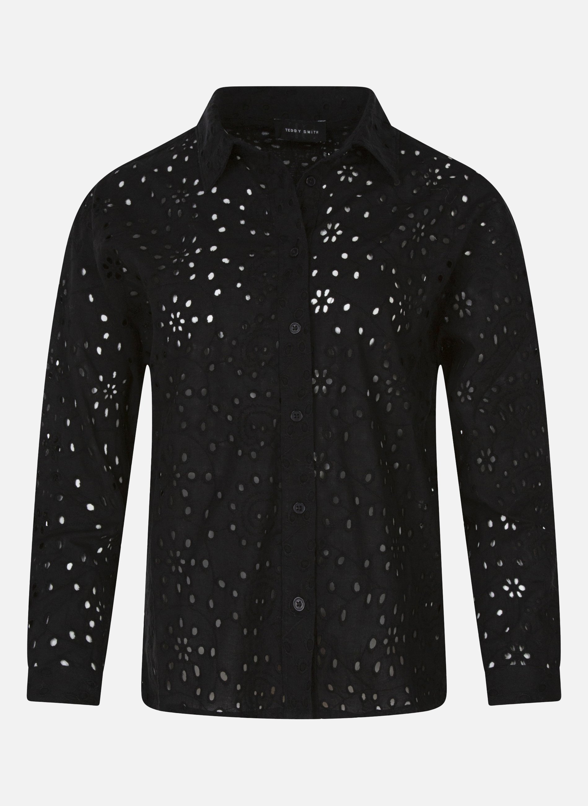 chemise avec grand col en broderie anglaise femme noir standard t-shirts manches longues femme