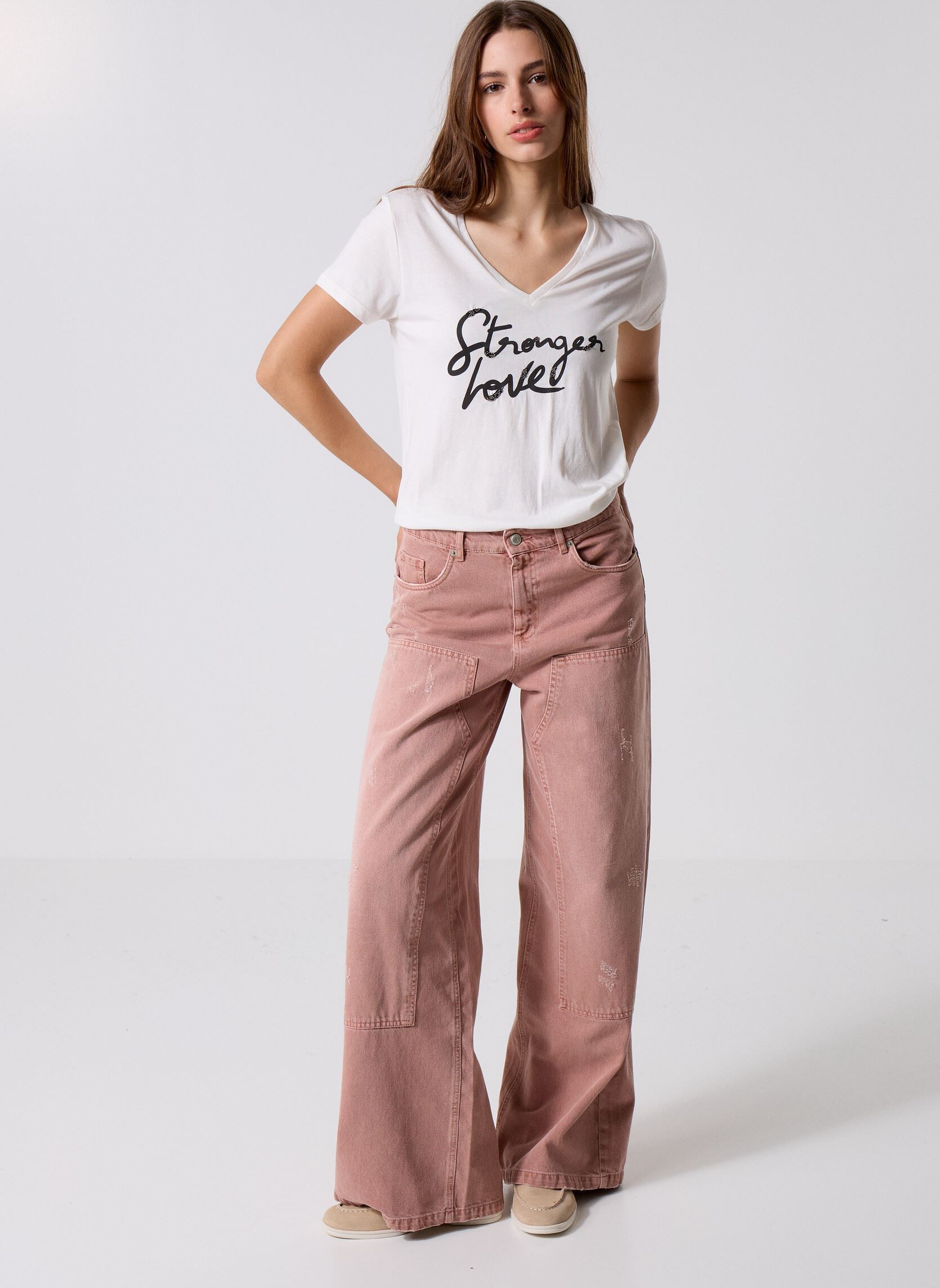 Wijde jeans / Flared Jeans B229005 dames roze IKKS Women Wijde jeans / Flared Jeans B229005 dames roze 31-ROSE POUDRÉ