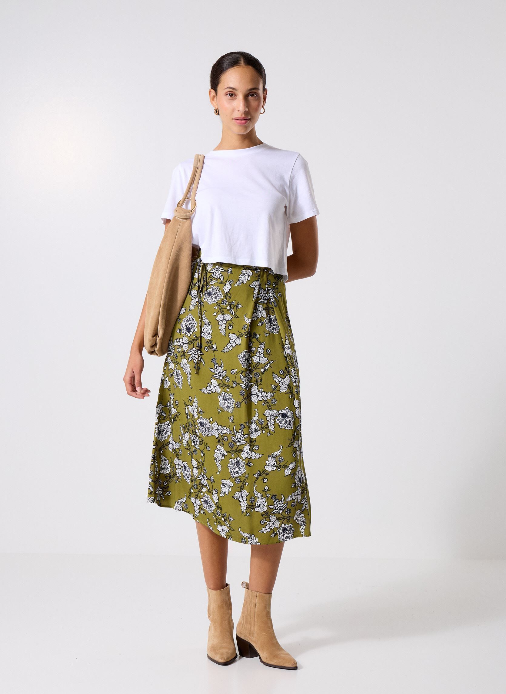 Jupes mi-longues B227025 femme vert IKKS Women Jupes mi-longues B227025 femme vert 52-VERT MOYEN