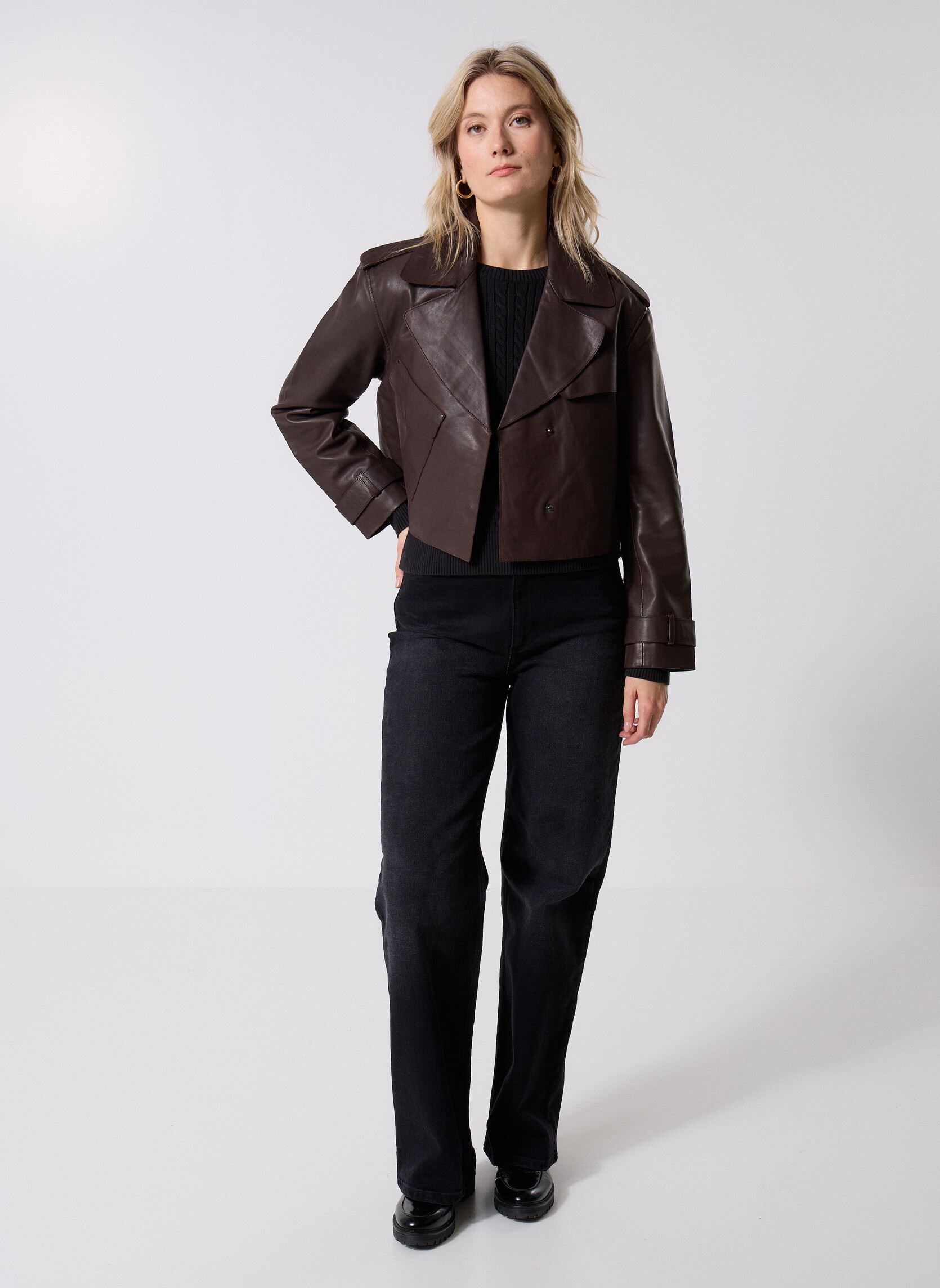 Vestes en cuir B248025 femme marron IKKS Women Vestes en cuir B248025 femme marron 69-CHOCOLAT