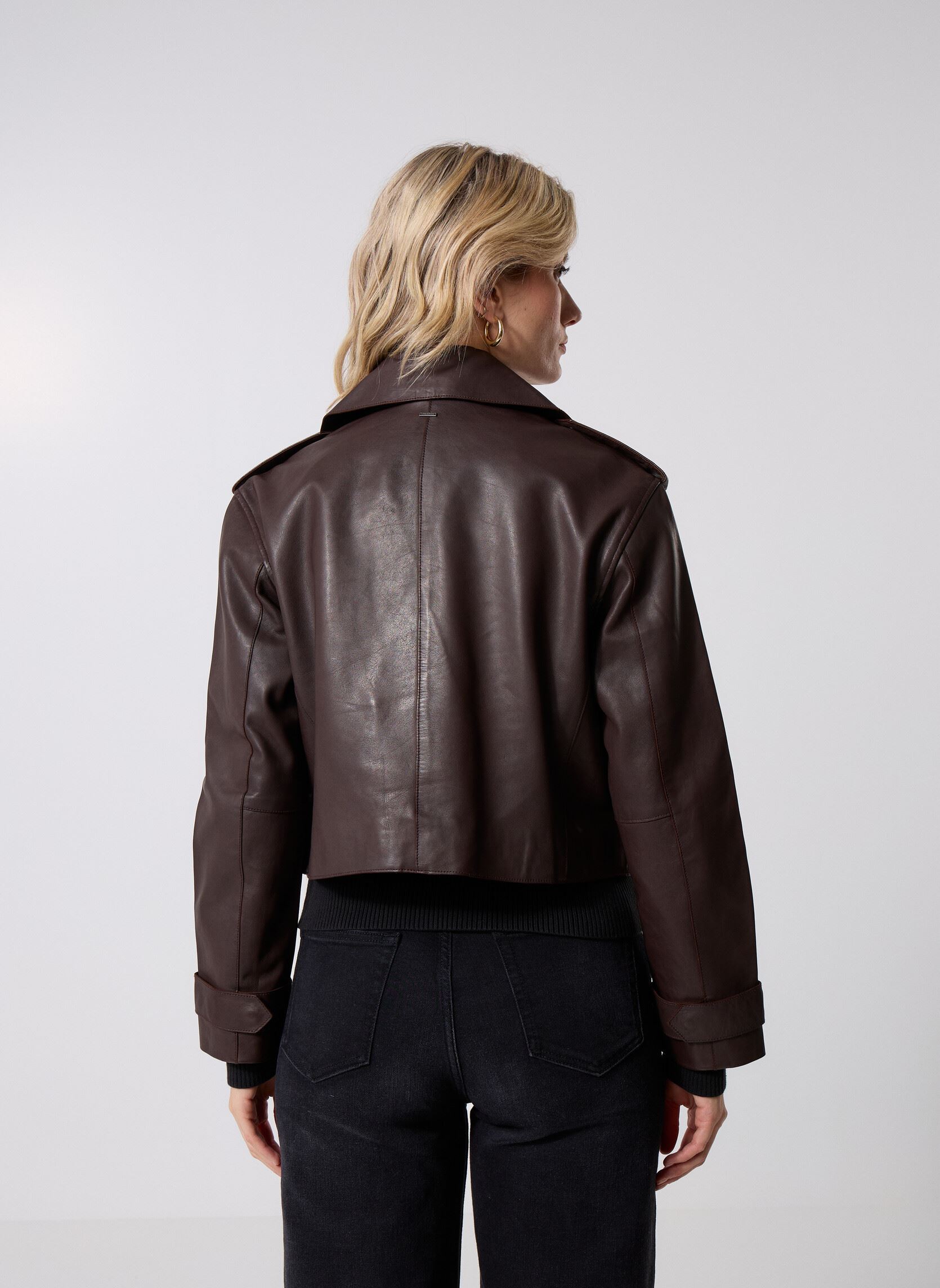 Vestes en cuir B248025 femme marron IKKS Women Vestes en cuir B248025 femme marron 69-CHOCOLAT