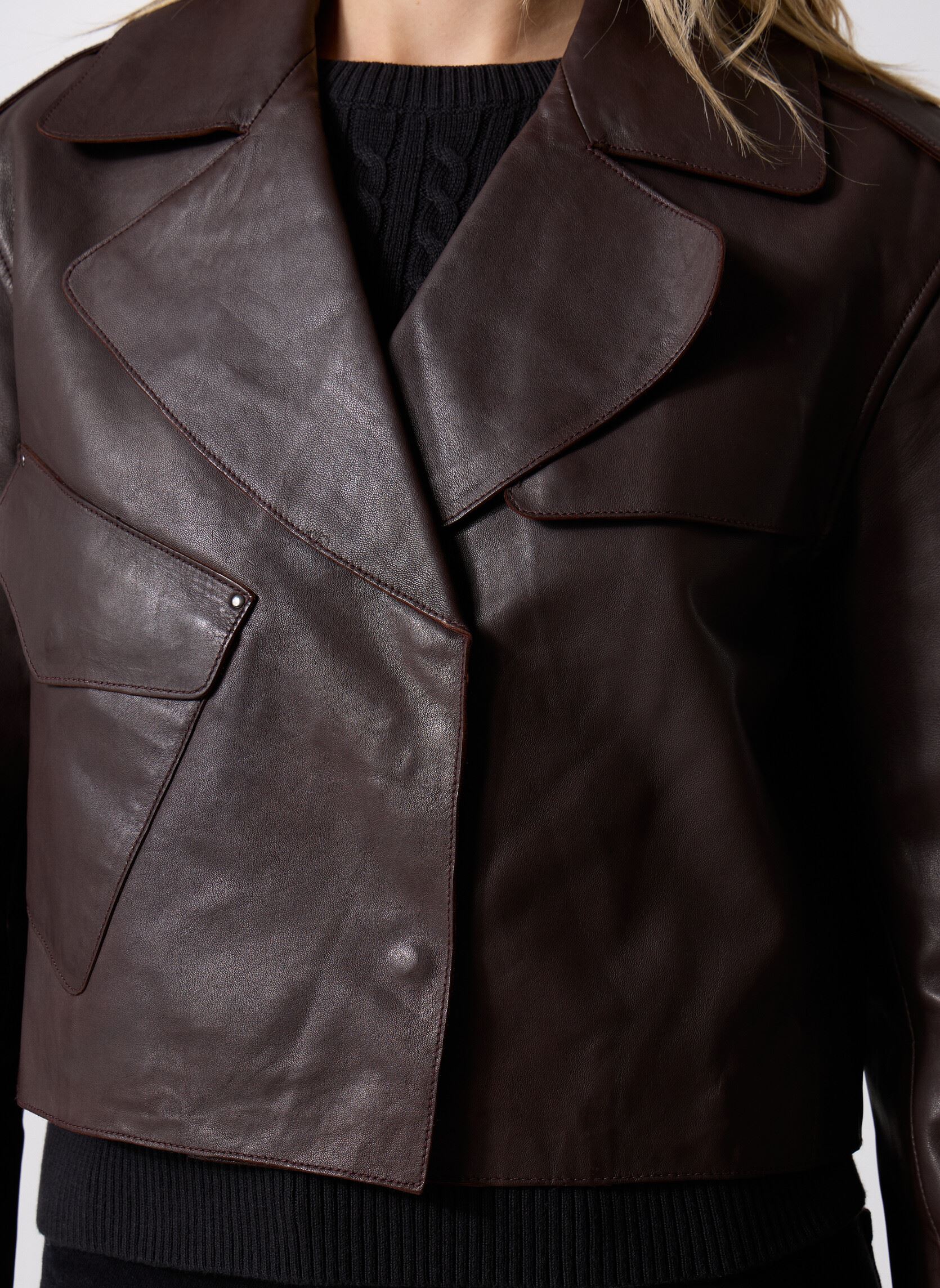 Vestes en cuir B248025 femme marron IKKS Women Vestes en cuir B248025 femme marron 69-CHOCOLAT