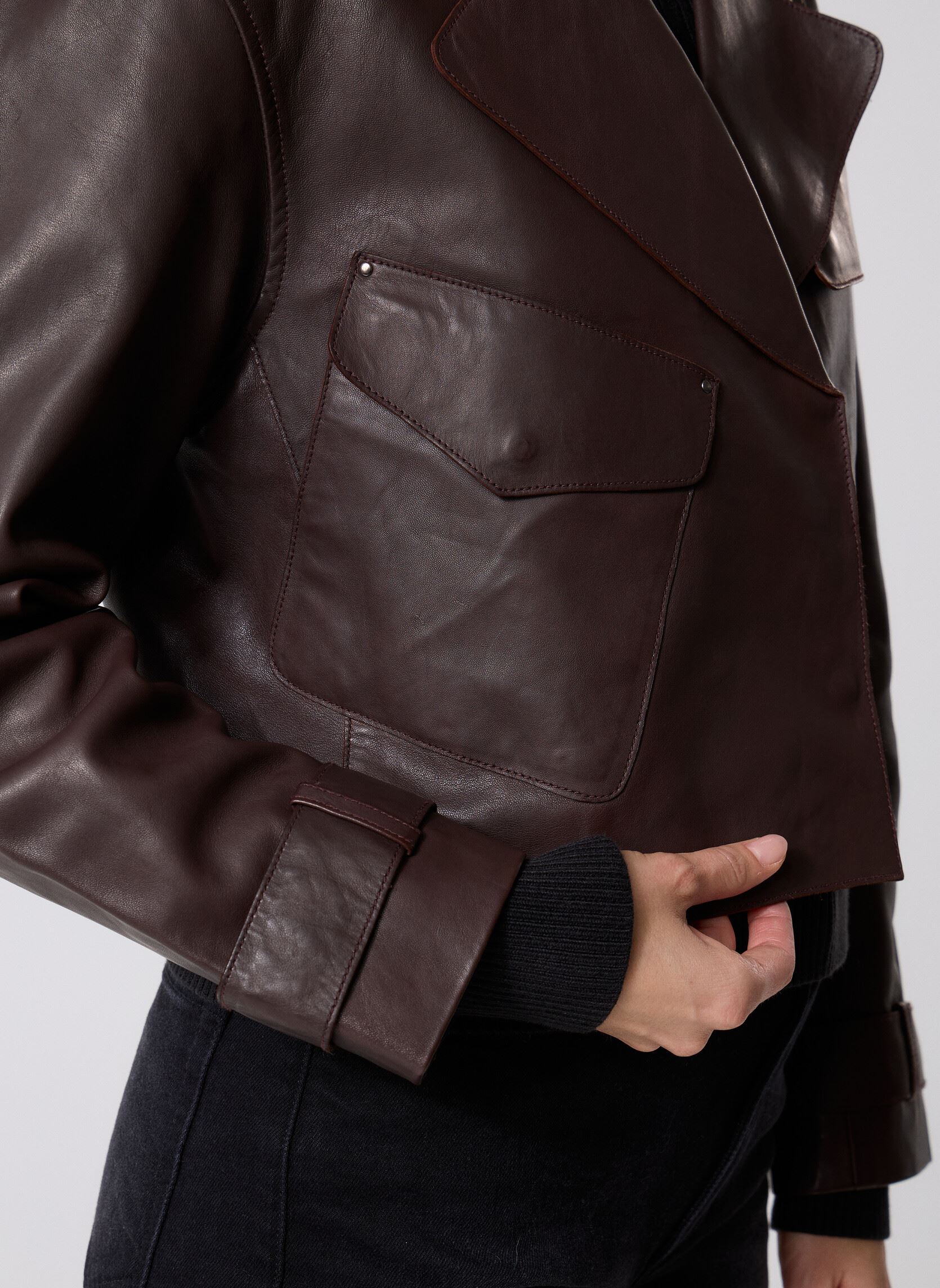 Vestes en cuir B248025 femme marron IKKS Women Vestes en cuir B248025 femme marron 69-CHOCOLAT