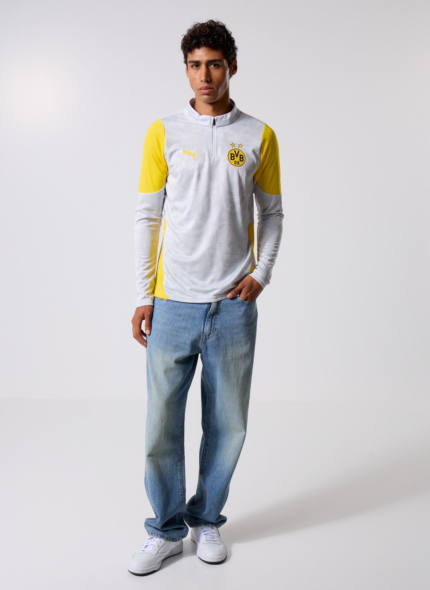 Tee-shirts manches longues Bvb Training 1/4 Zip Top homme gris Puma Tee-shirts manches longues Bvb Training 1/4 Zip Top homme gris Silver Mist-Fas
