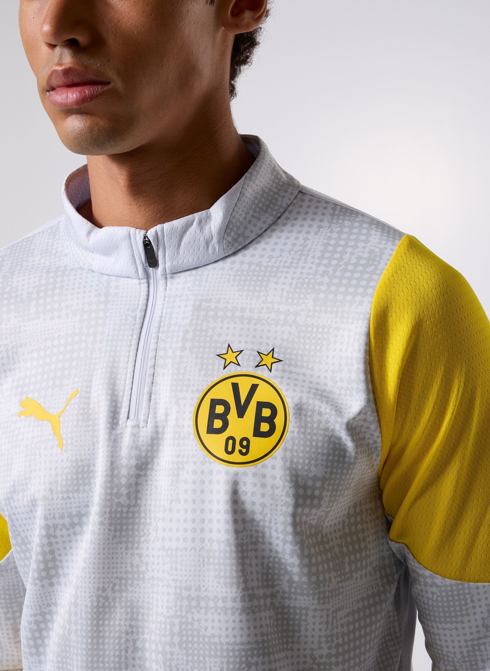 Tee-shirts manches longues Bvb Training 1/4 Zip Top homme gris Puma Tee-shirts manches longues Bvb Training 1/4 Zip Top homme gris Silver Mist-Fas