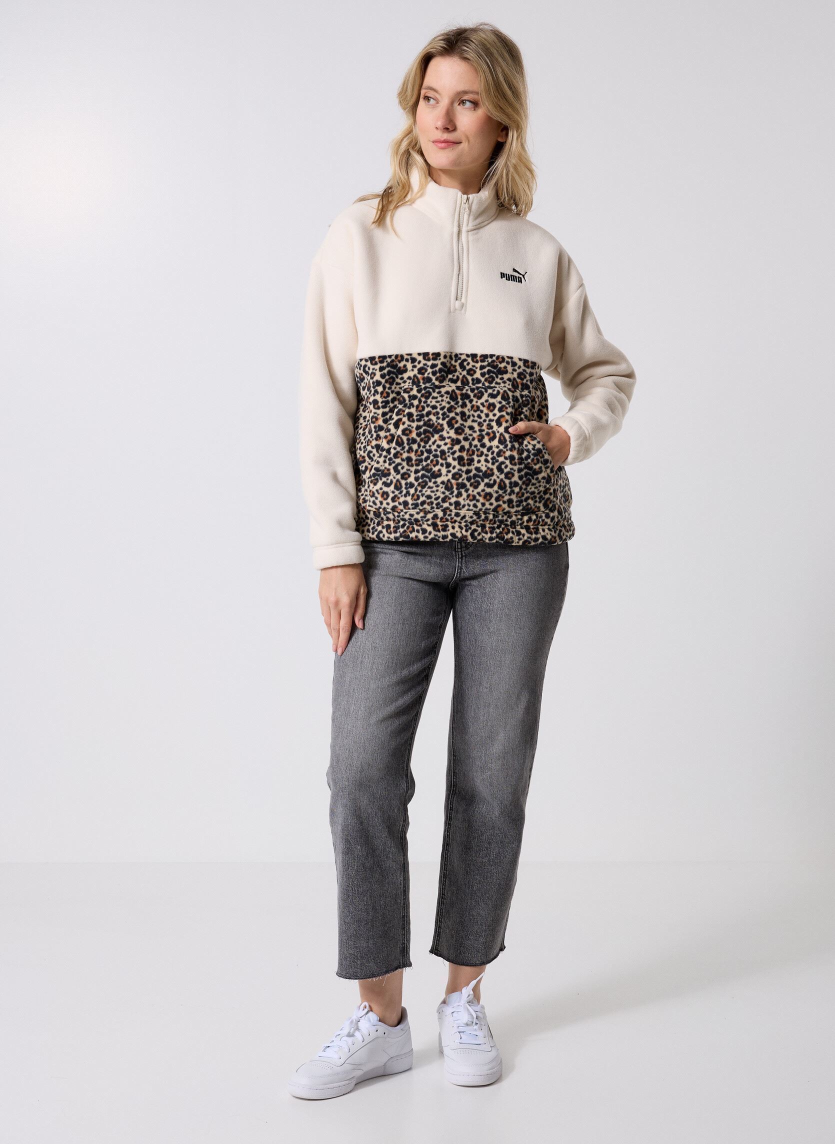 Pulls polaire Ess Graphic Animal Relaxed Half-Zip Crew femme blanc Puma Pulls polaire Ess Graphic Animal Relaxed Half-Zip Crew femme blanc Alpine Snow