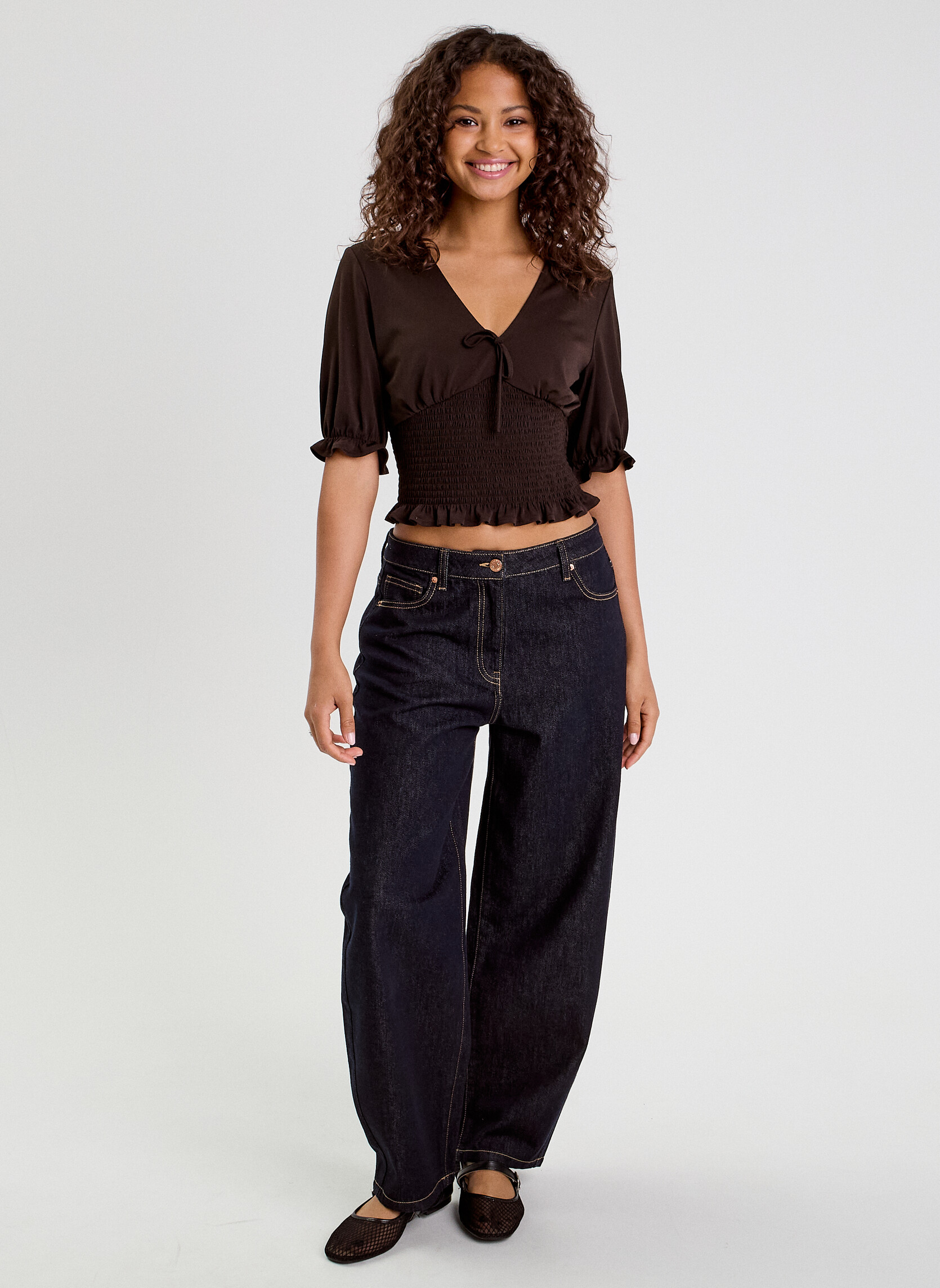 Haut Marron Manches Courtes AB Studio - Taille L Pour Femme, Occasion Très Bon état