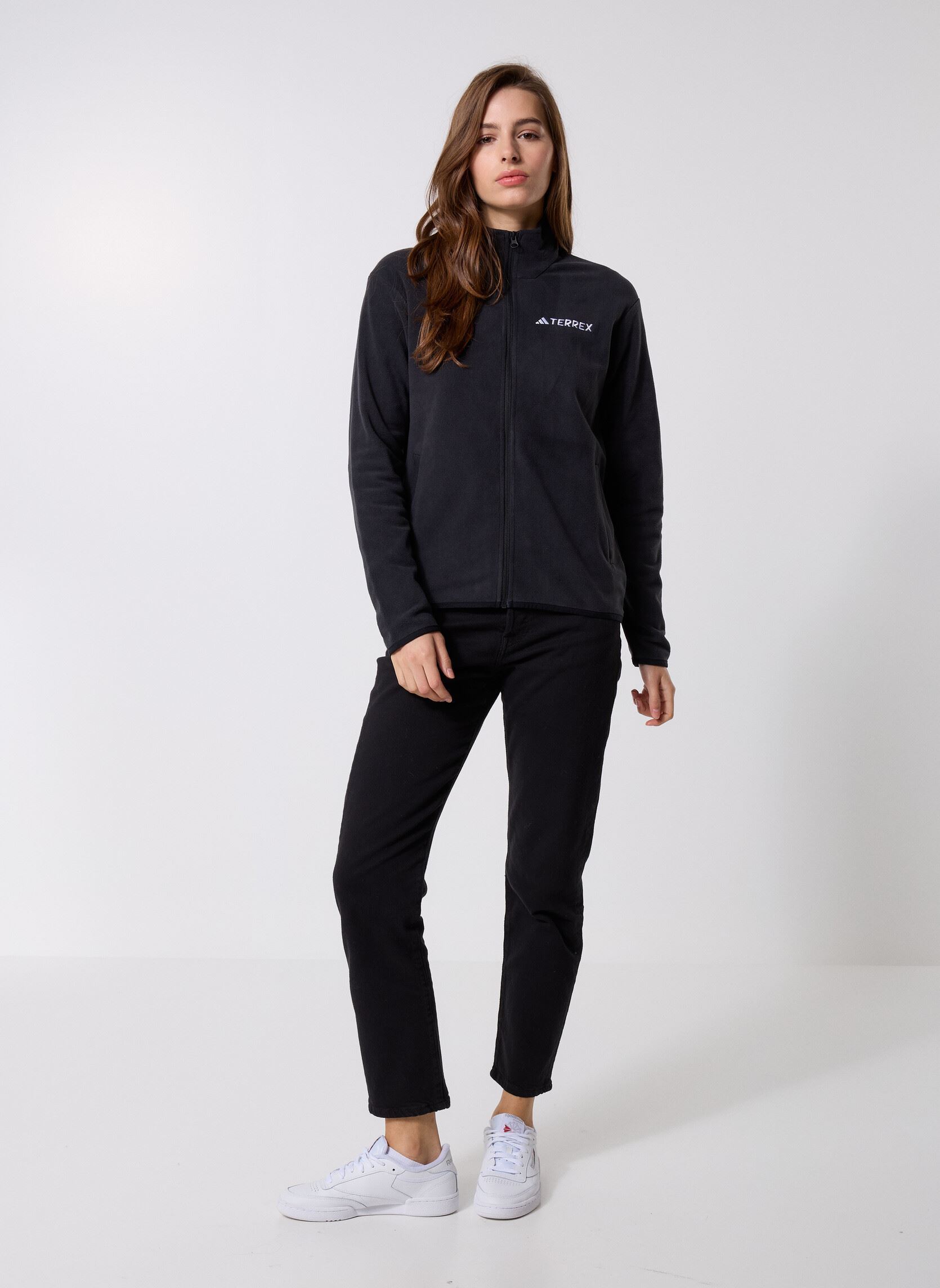 Fleece truien W Mt Ess Fz Fl dames zwart adidas performance Fleece truien W Mt Ess Fz Fl dames zwart Black