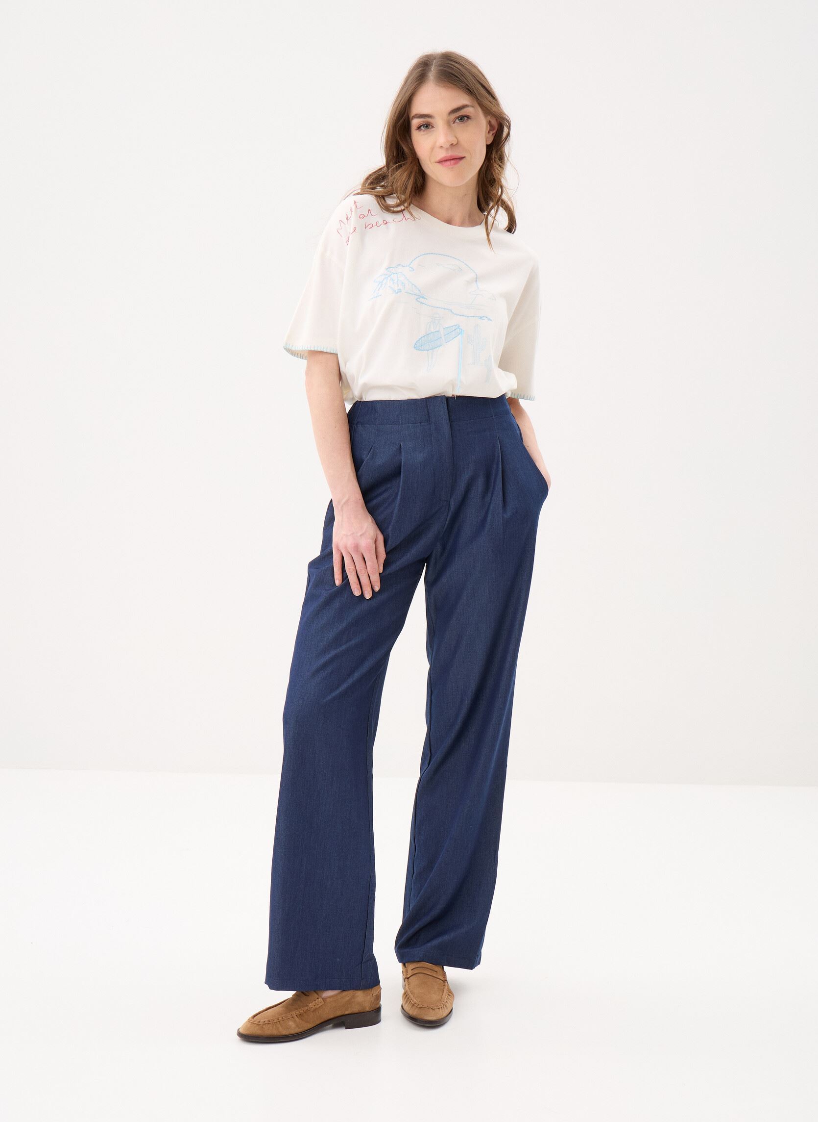 Wijde broeken Pely dames blauw La Petite Etoile Wijde broeken Pely dames blauw Wash