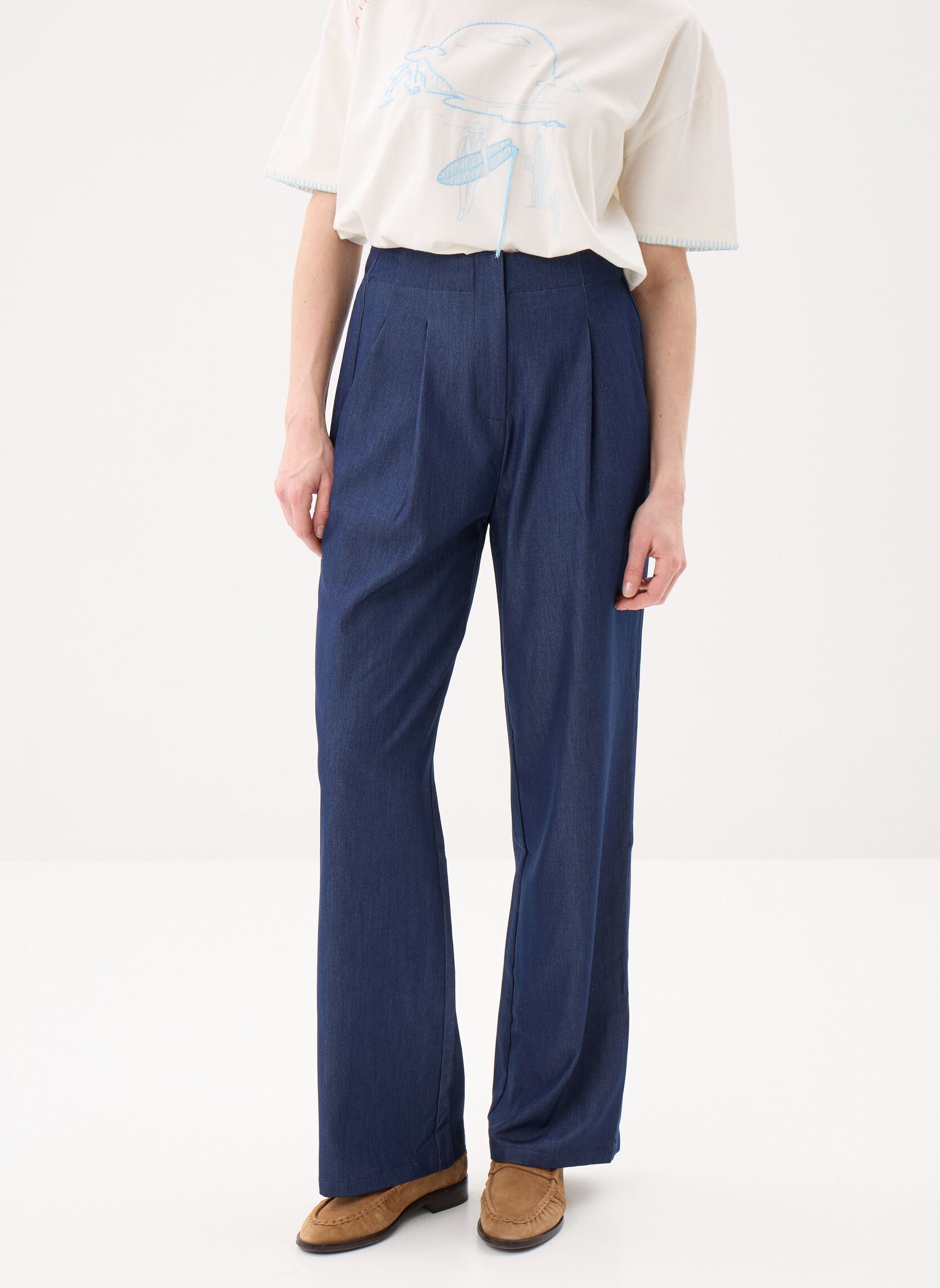 Wijde broeken Pely dames blauw La Petite Etoile Wijde broeken Pely dames blauw Wash