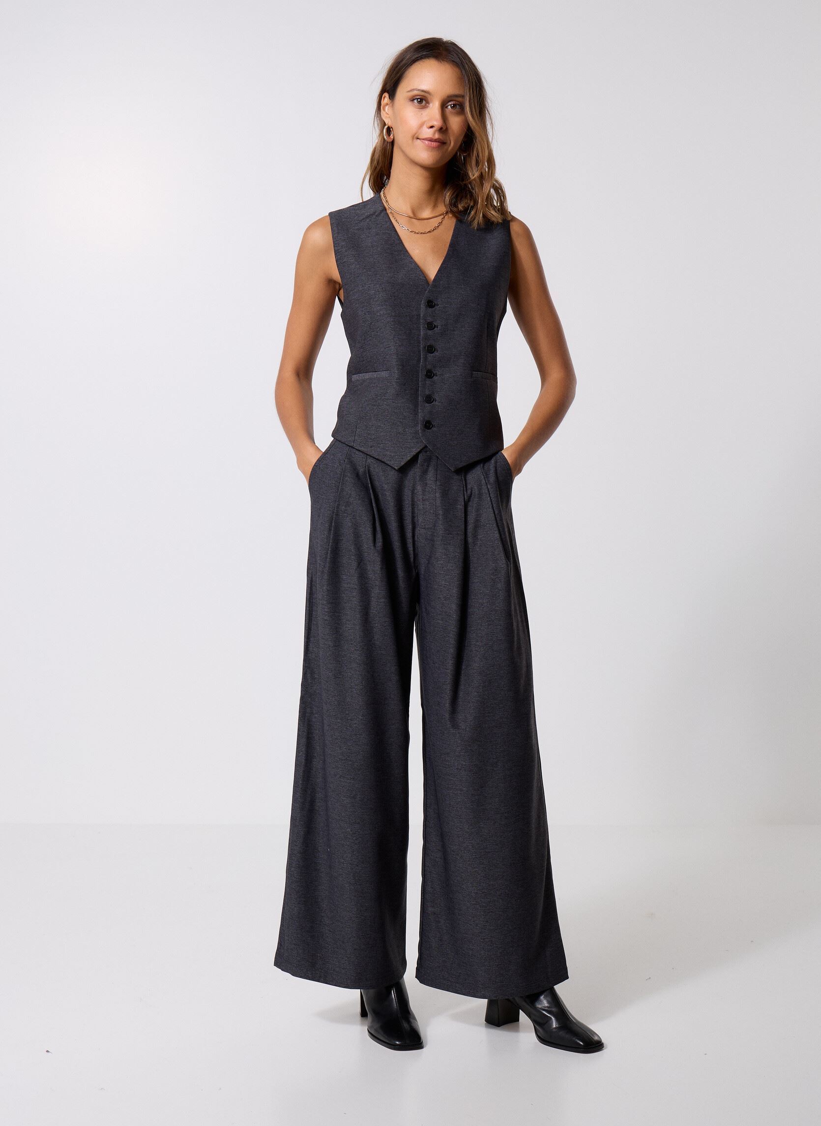 Wijde broeken TF128DN dames grijs Molly Bracken Wijde broeken TF128DN dames grijs ASH GREY