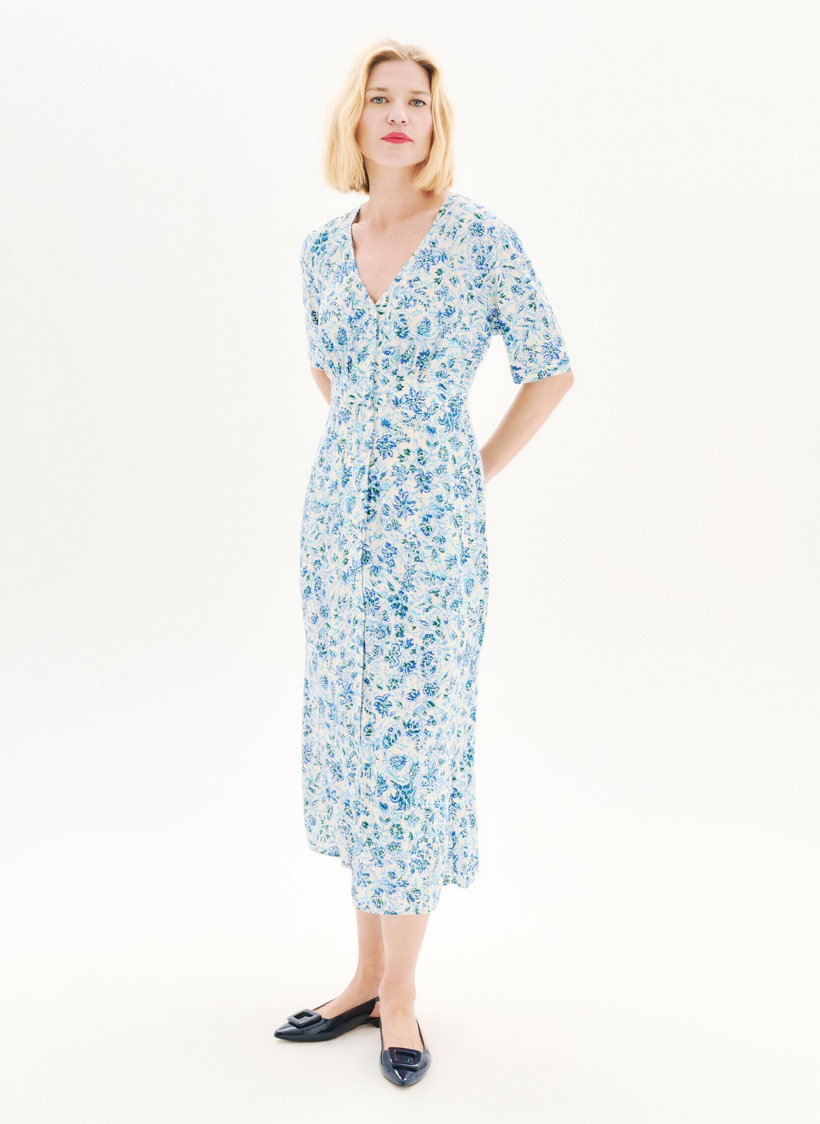 Jurken 252R-RELINA dames blauw Caroll Jurken 252R-RELINA dames blauw CRLIMP/AQUA BLUE/FLEURS ABS