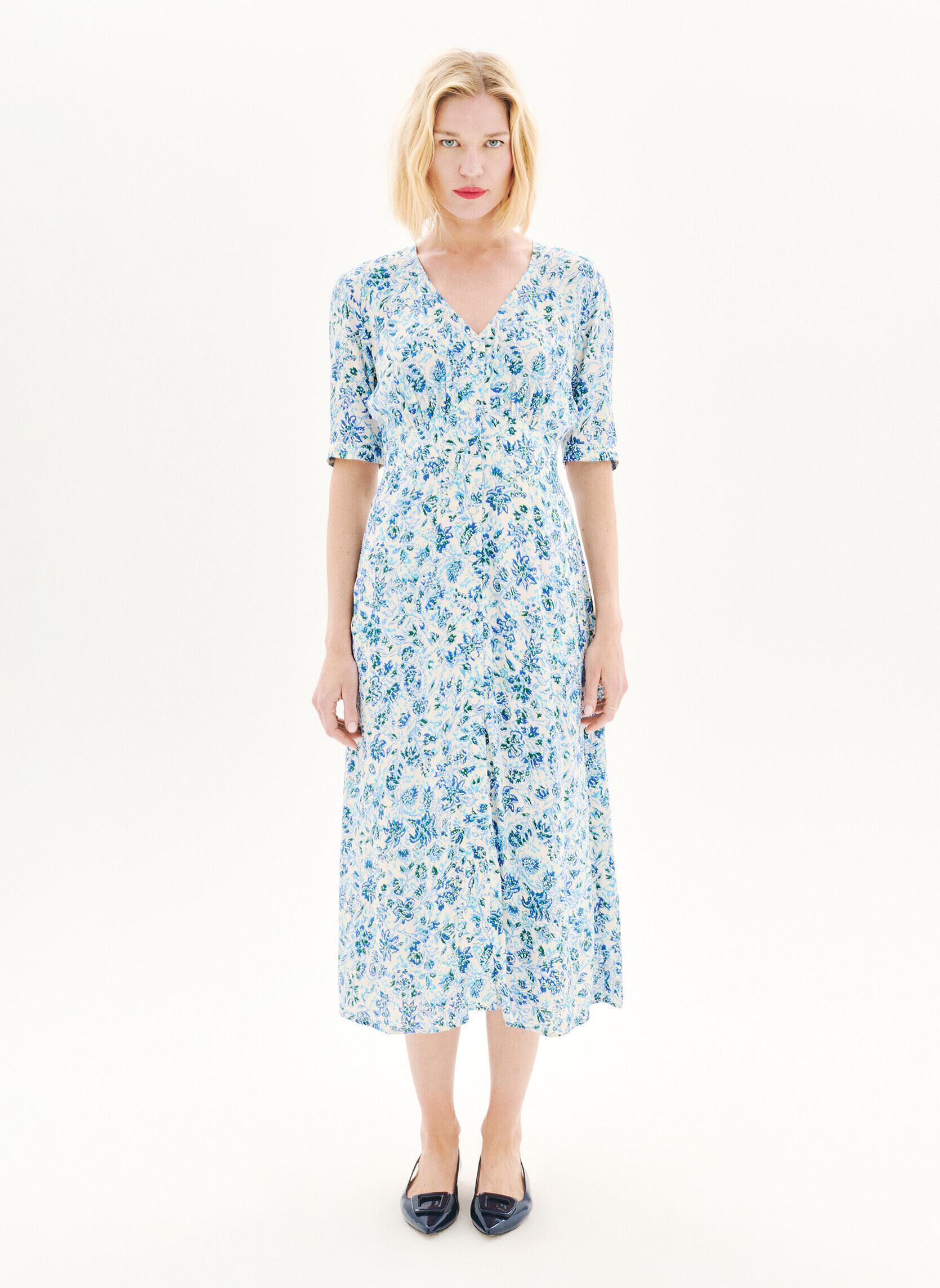 Jurken 252R-RELINA dames blauw Caroll Jurken 252R-RELINA dames blauw CRLIMP/AQUA BLUE/FLEURS ABS