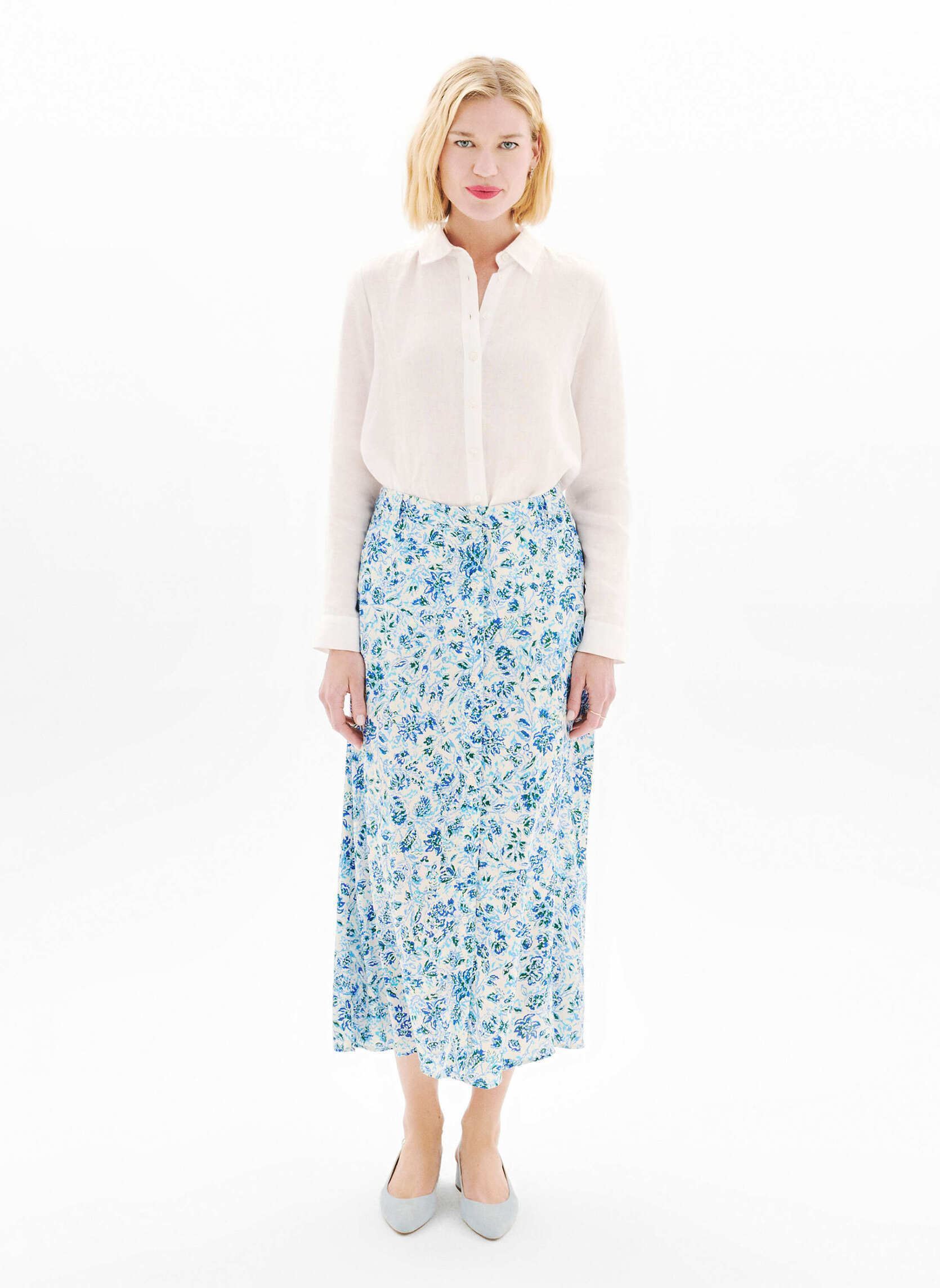 Halflange rokken 252J-JDIANE dames blauw Caroll Halflange rokken 252J-JDIANE dames blauw CRLIMP/AQUA BLUE/FLEURS ABS