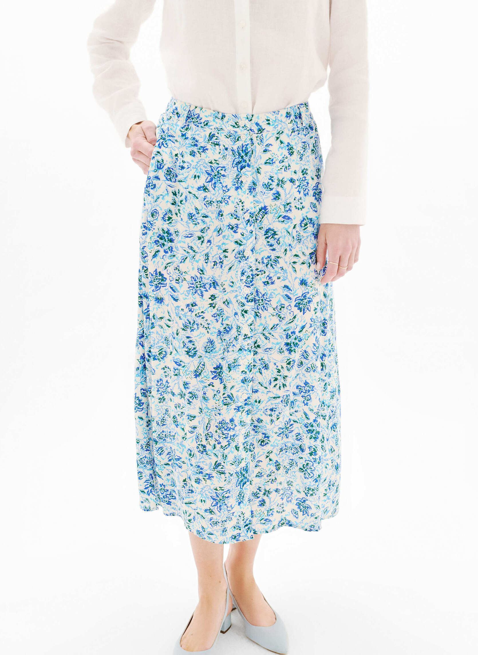 Halflange rokken 252J-JDIANE dames blauw Caroll Halflange rokken 252J-JDIANE dames blauw CRLIMP/AQUA BLUE/FLEURS ABS