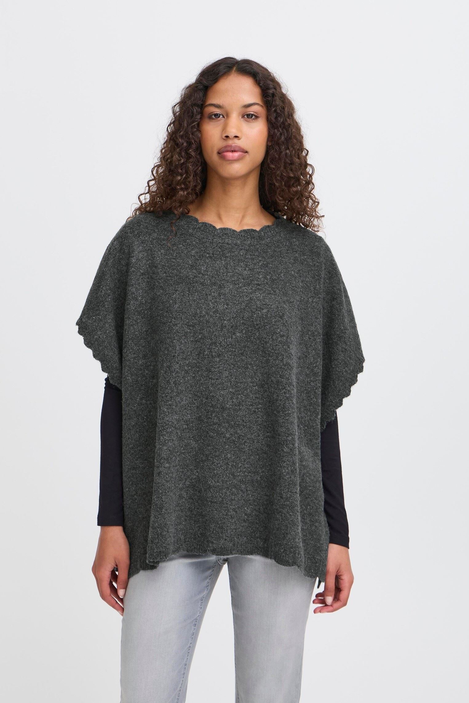 Ponchos et capes IAMACHA PO femme gris Ichi Ponchos et capes IAMACHA PO femme gris Dark Grey Melange