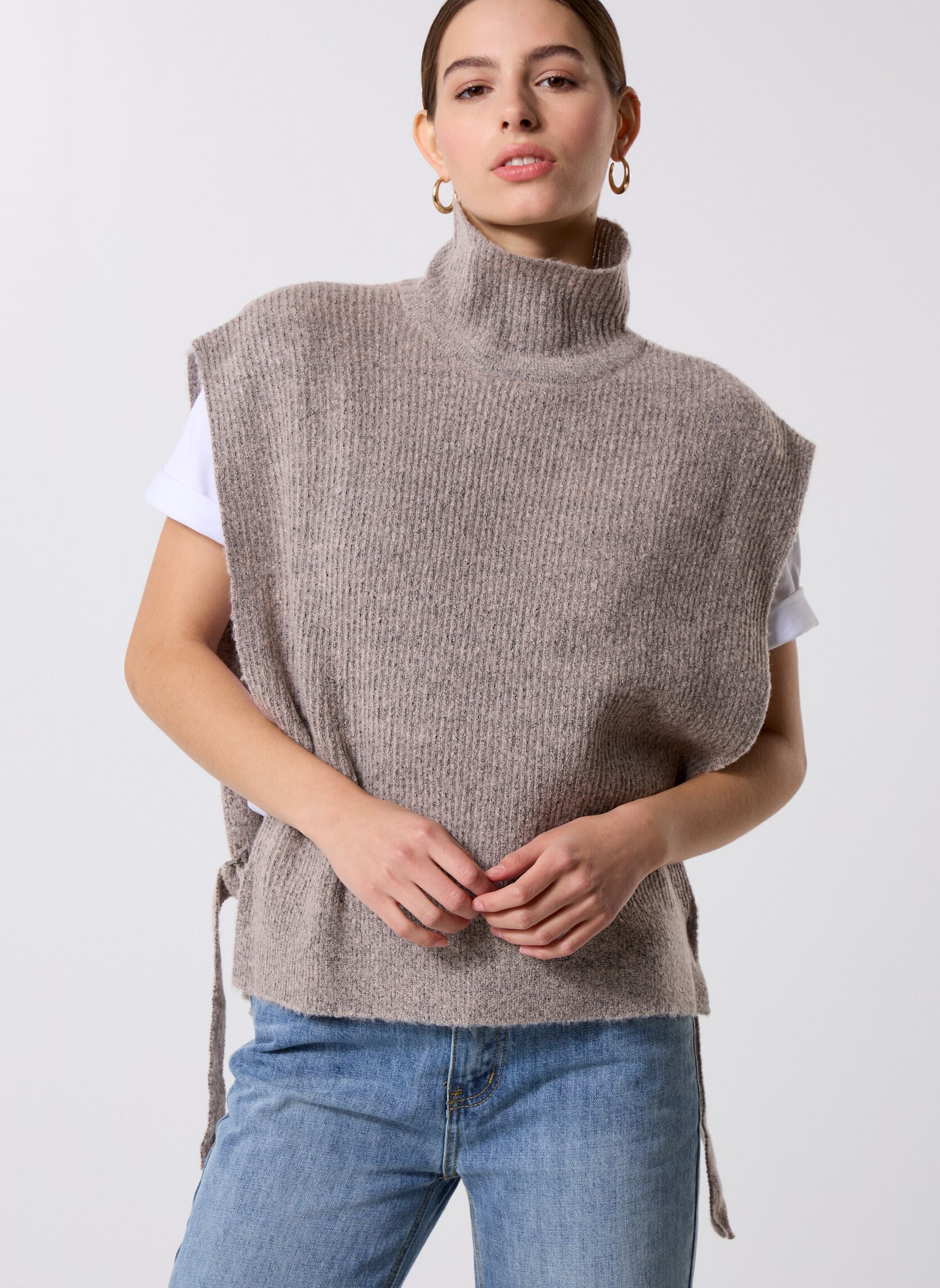 Ponchos et capes IAMAISE PO femme blanc Ichi Ponchos et capes IAMAISE PO femme blanc Oatmeal Melange