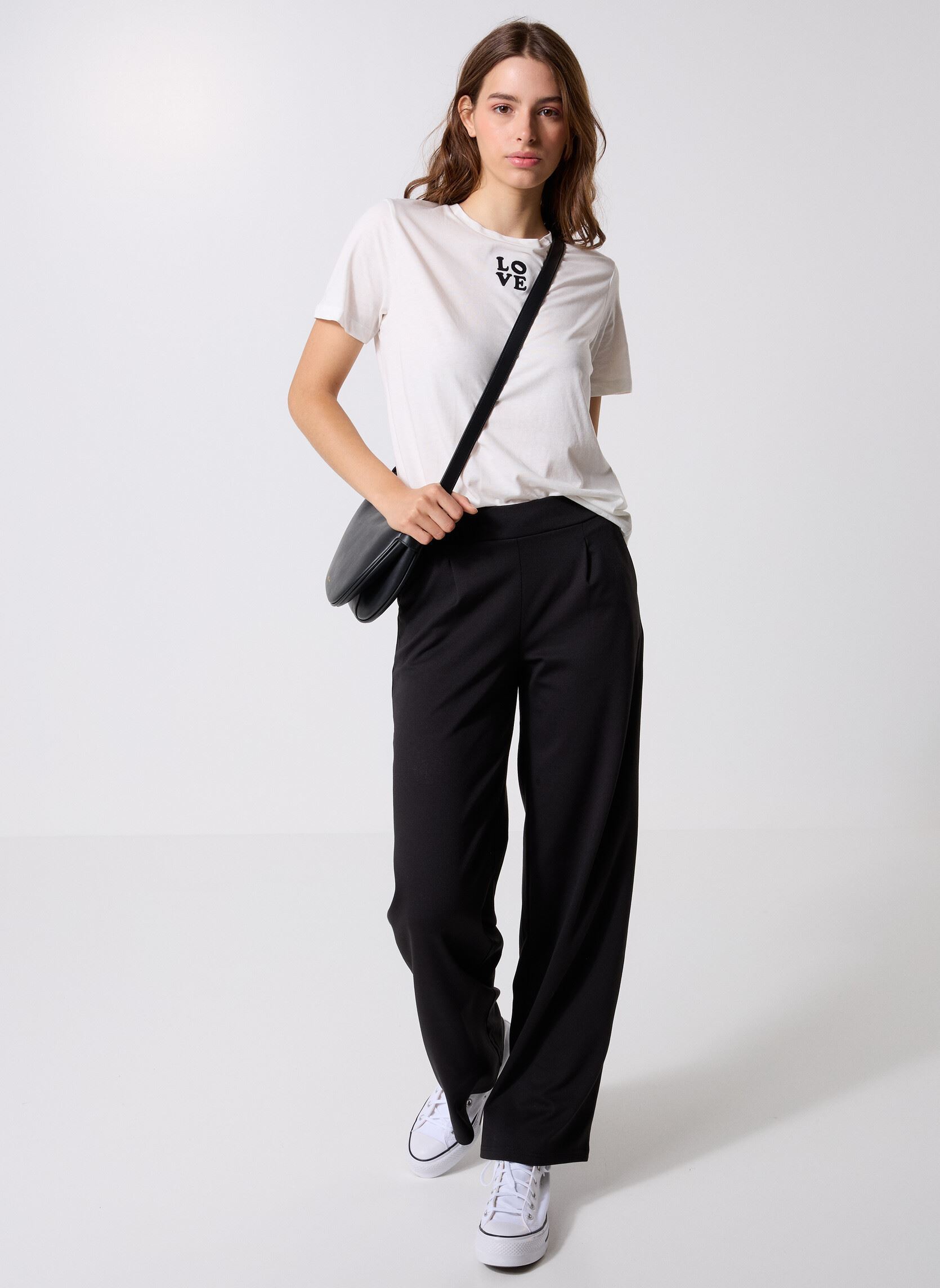 Pantaloni larghi IHKATE SUS LONG WIDE PA2 donna nero Ichi Pantaloni larghi IHKATE SUS LONG WIDE PA2 donna nero BLACK