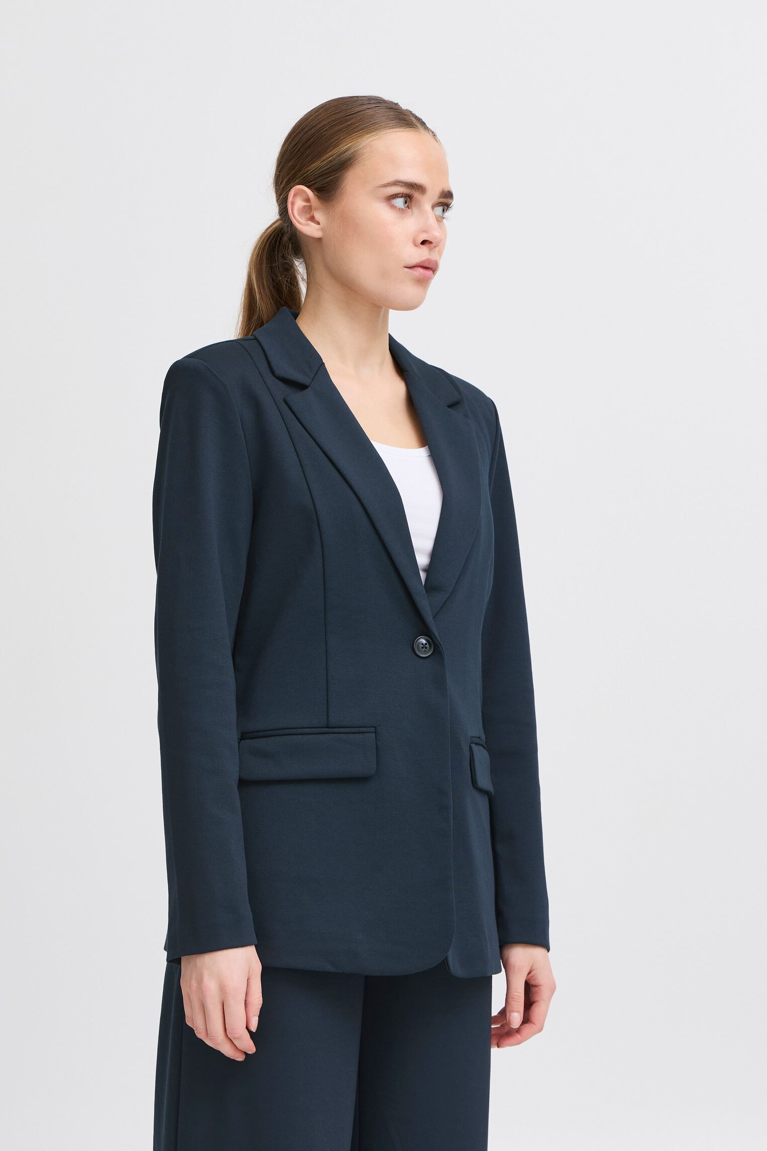 Vestes de blazer IHKATE SUS LONG BL4 femme bleu Ichi Vestes de blazer IHKATE SUS LONG BL4 femme bleu Total Eclipse