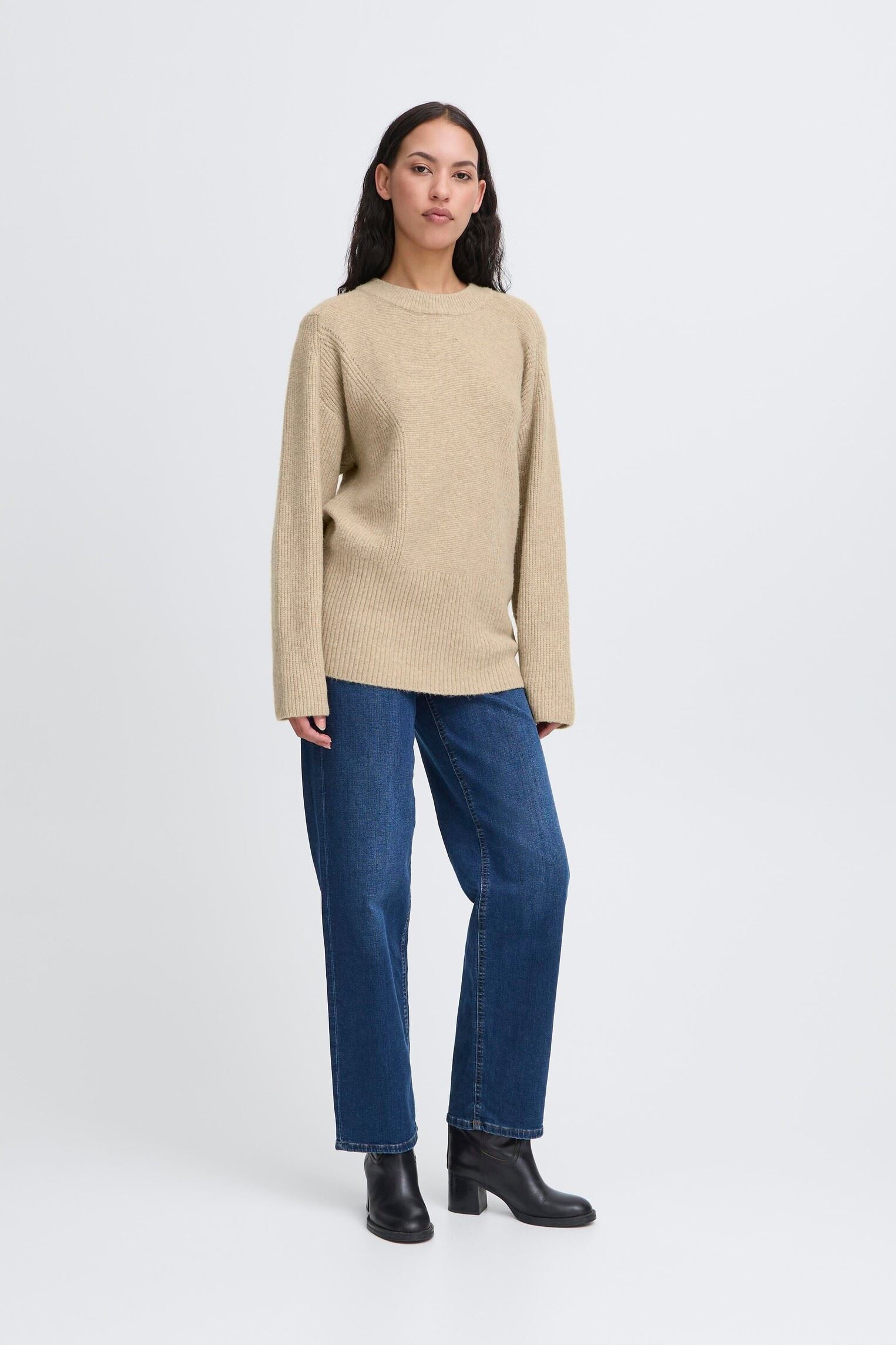 Pulls IHDUCIE LS femme blanc Ichi Pulls IHDUCIE LS femme blanc Oatmeal Melange
